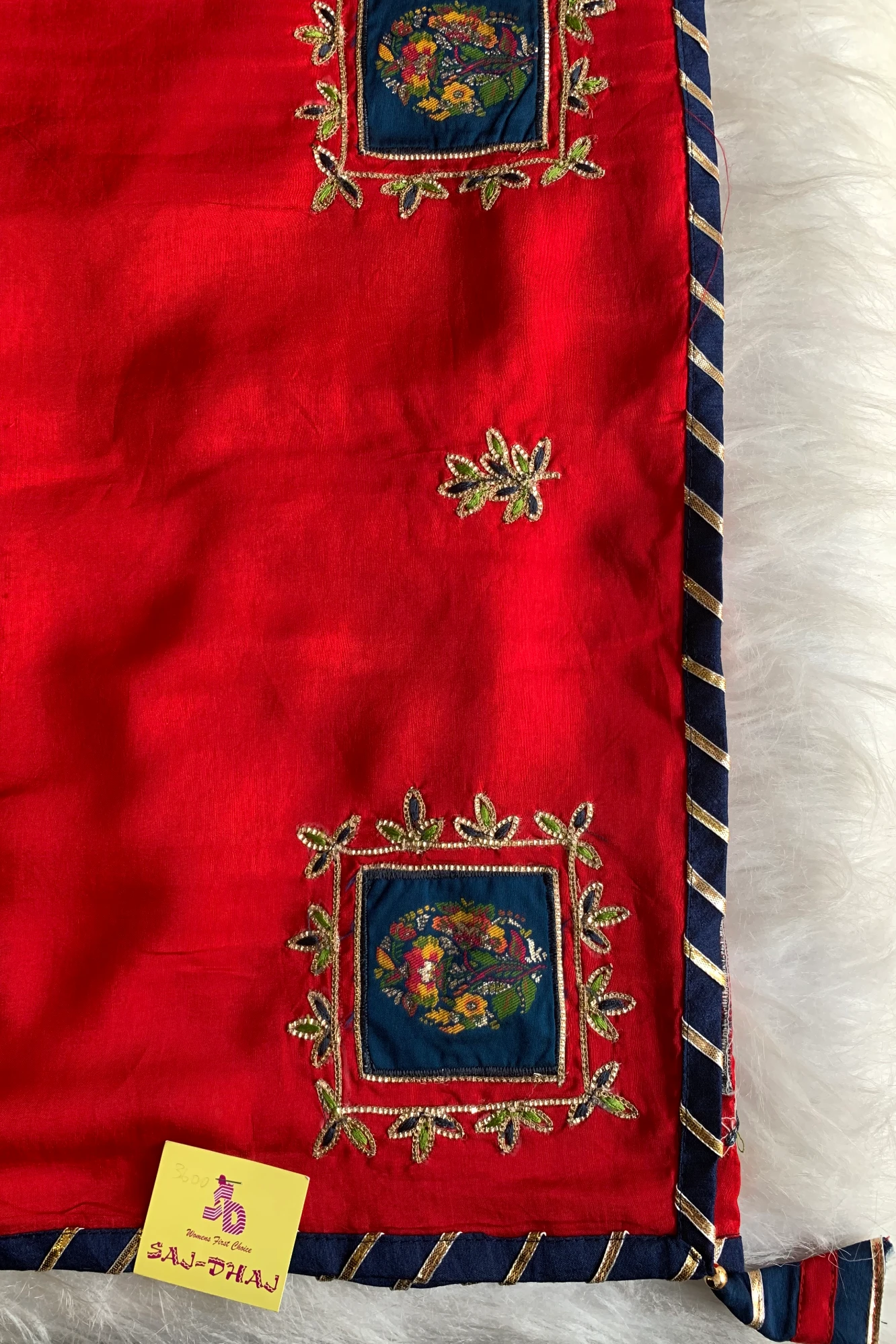 Red Appliqué Russian Silk Saree 4267 02