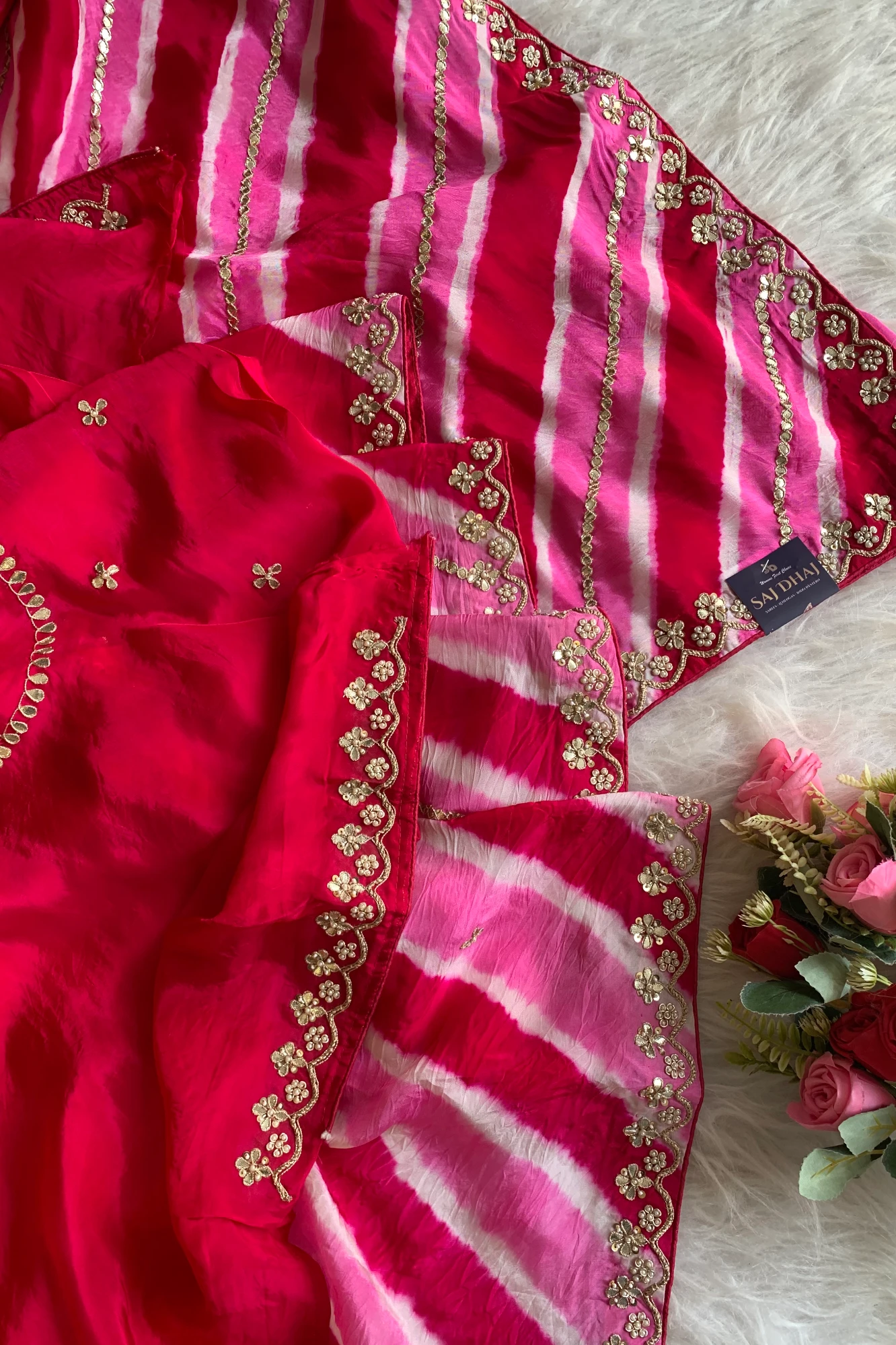 Pink Jaal Leheriya Habutai Silk Saree 5846 01
