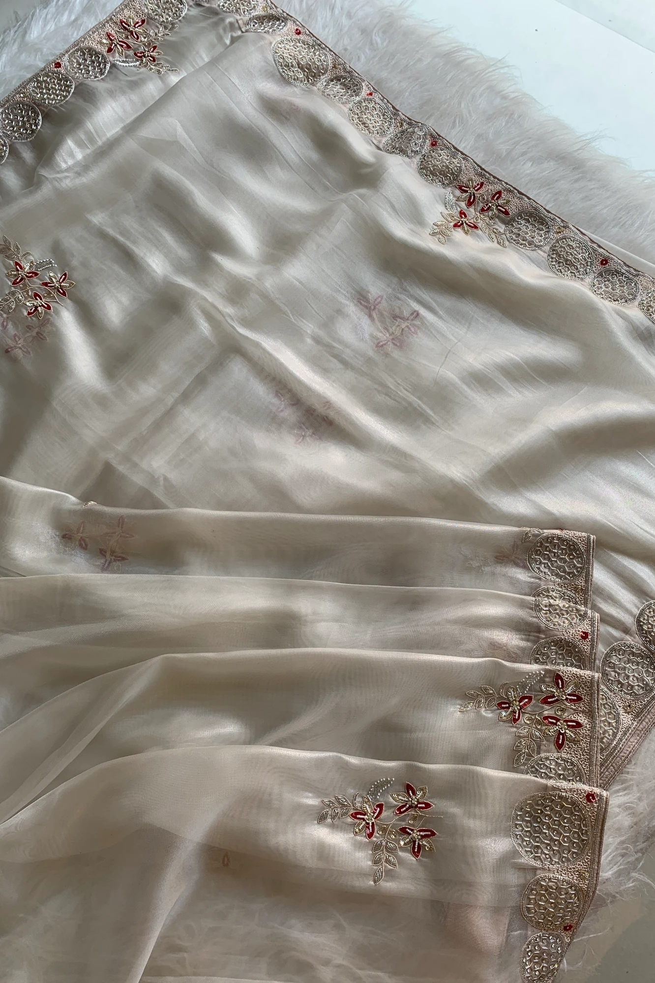 White Embellished Organza Saree 5111 11