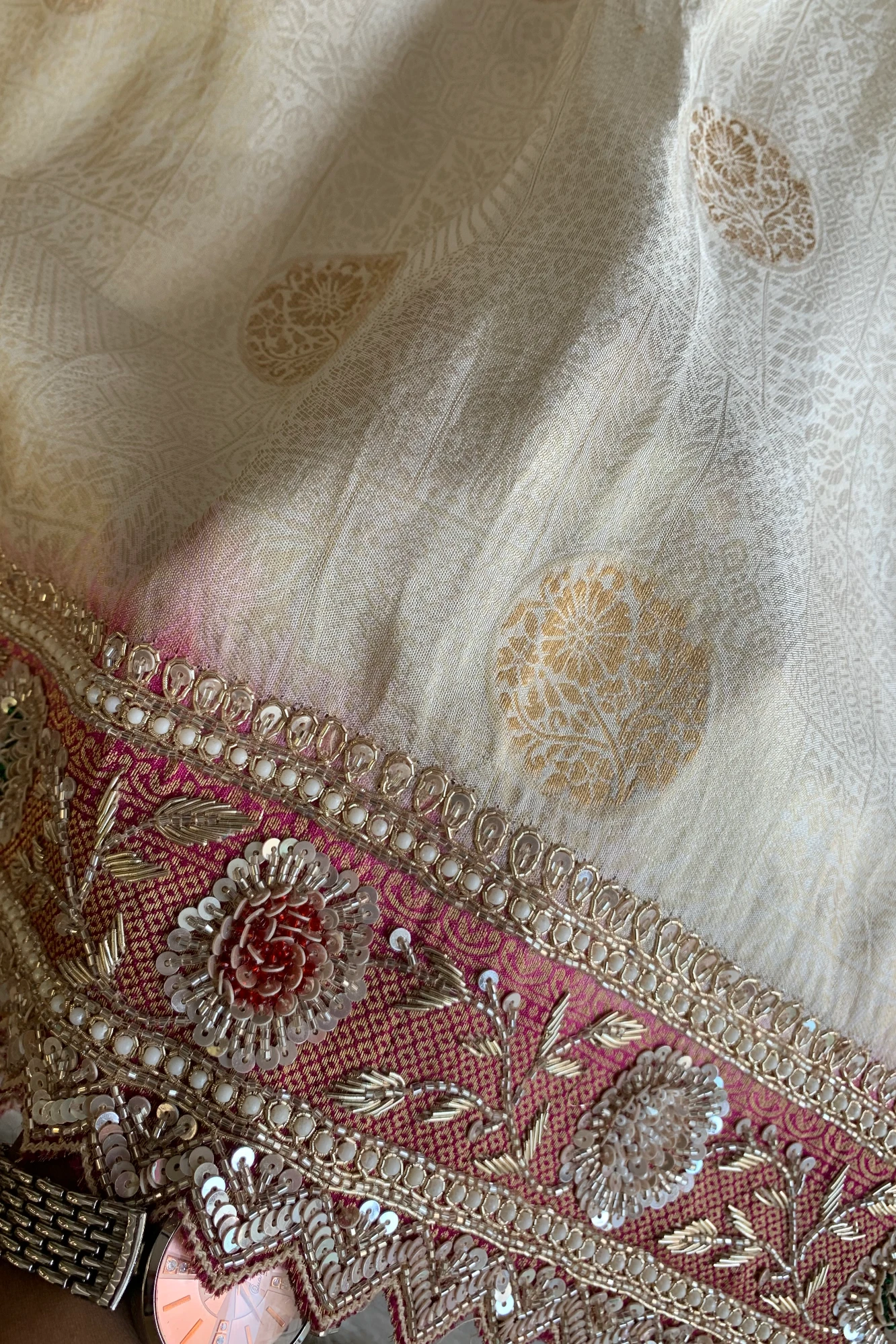 Ivory & Pink Banarasi Saree 5659 05