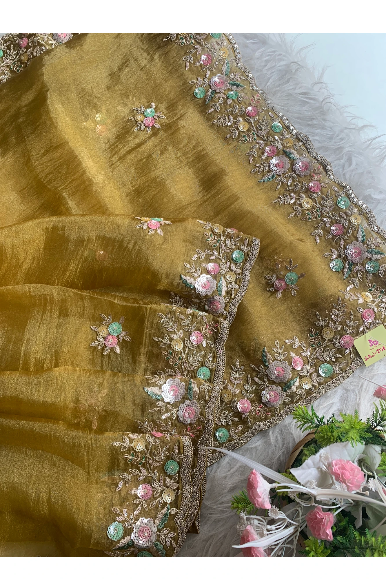 Mustard Yellow Tissue Organza Saree 5777 01