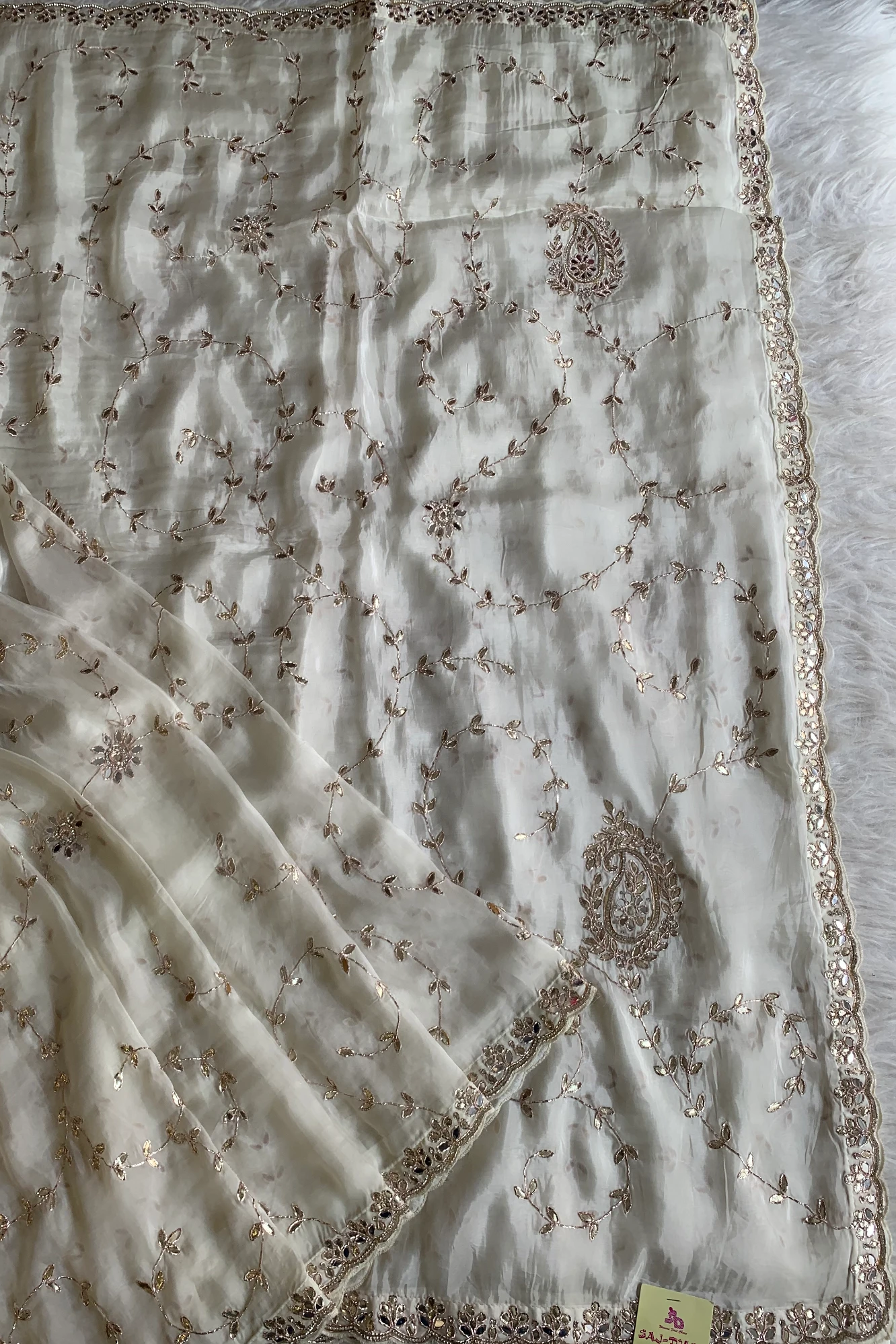White Habutai Silk Saree 5143 13