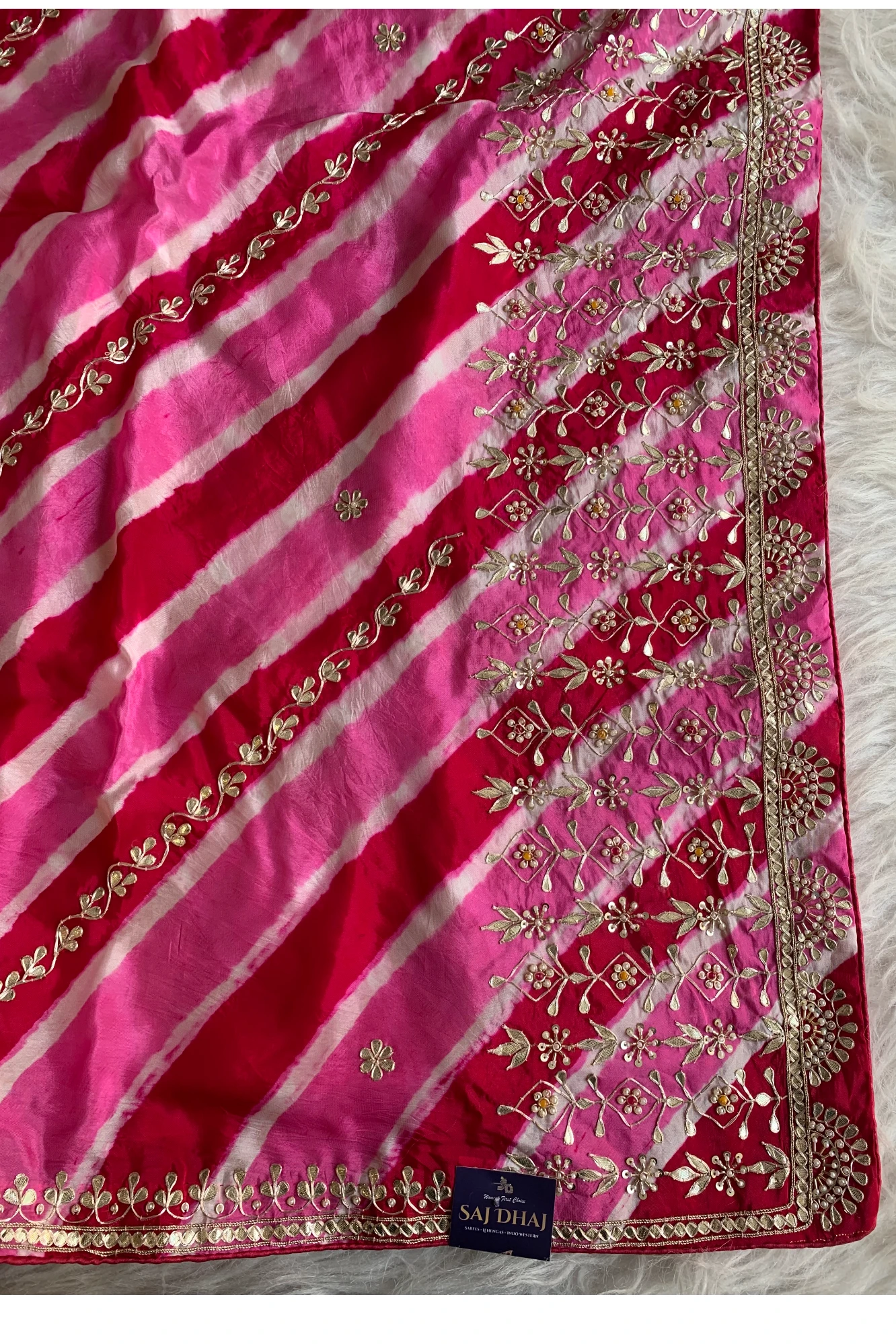 Pink Pallu Jaal Leheriya Saree 5837 02