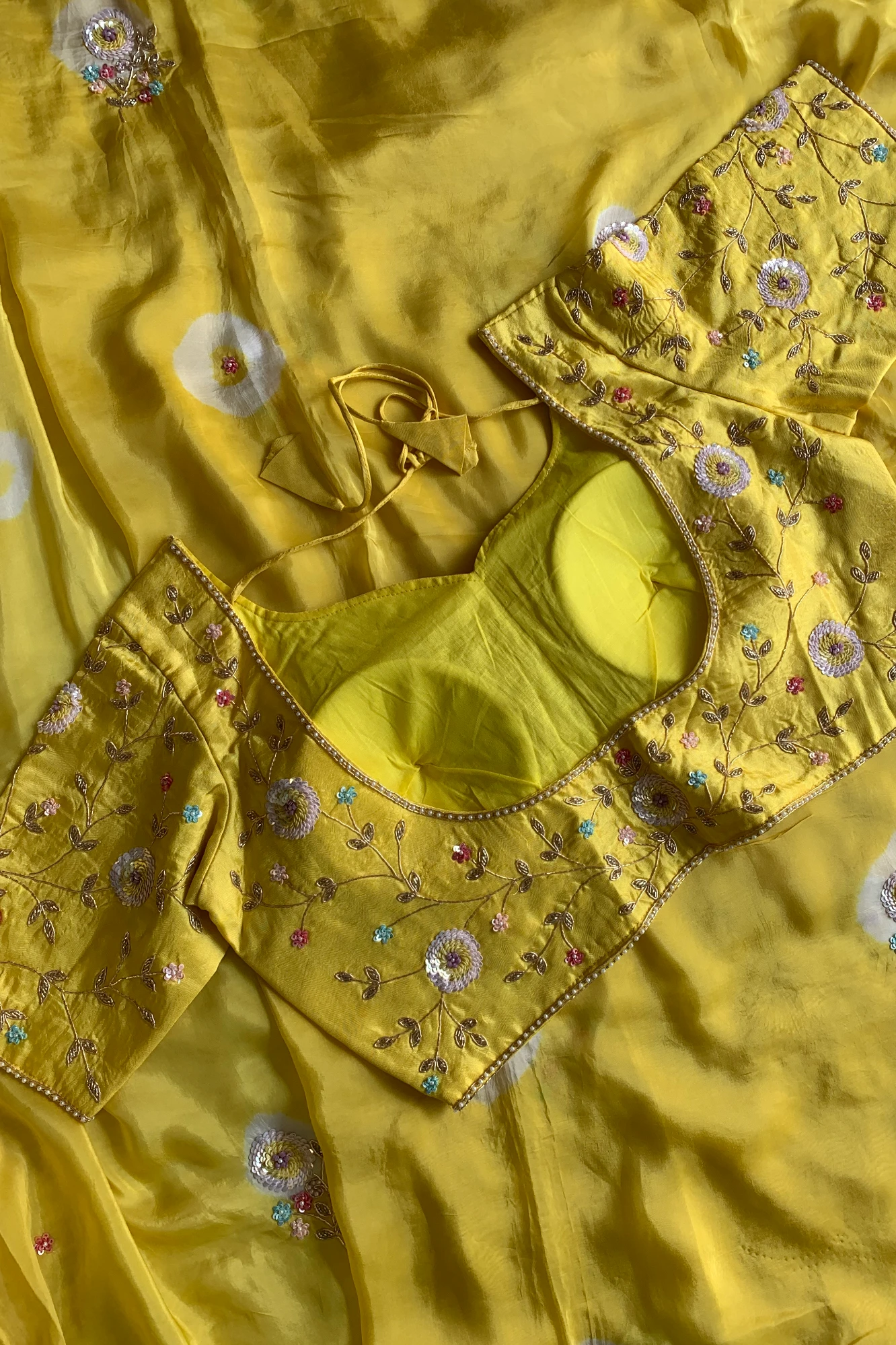 Lemon Yellow Habutai Silk Saree Tie&Dye Design 5650 09