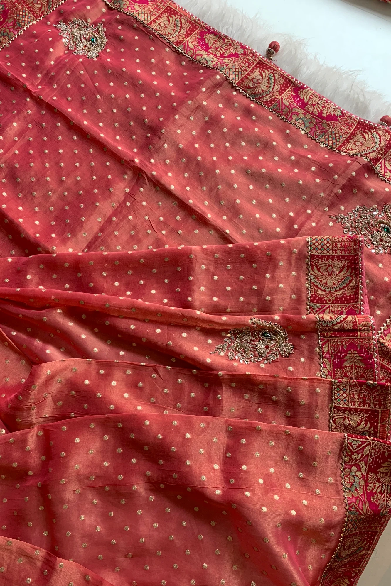 Blush Pink Jamawar Border Tissue Saree 5763 08