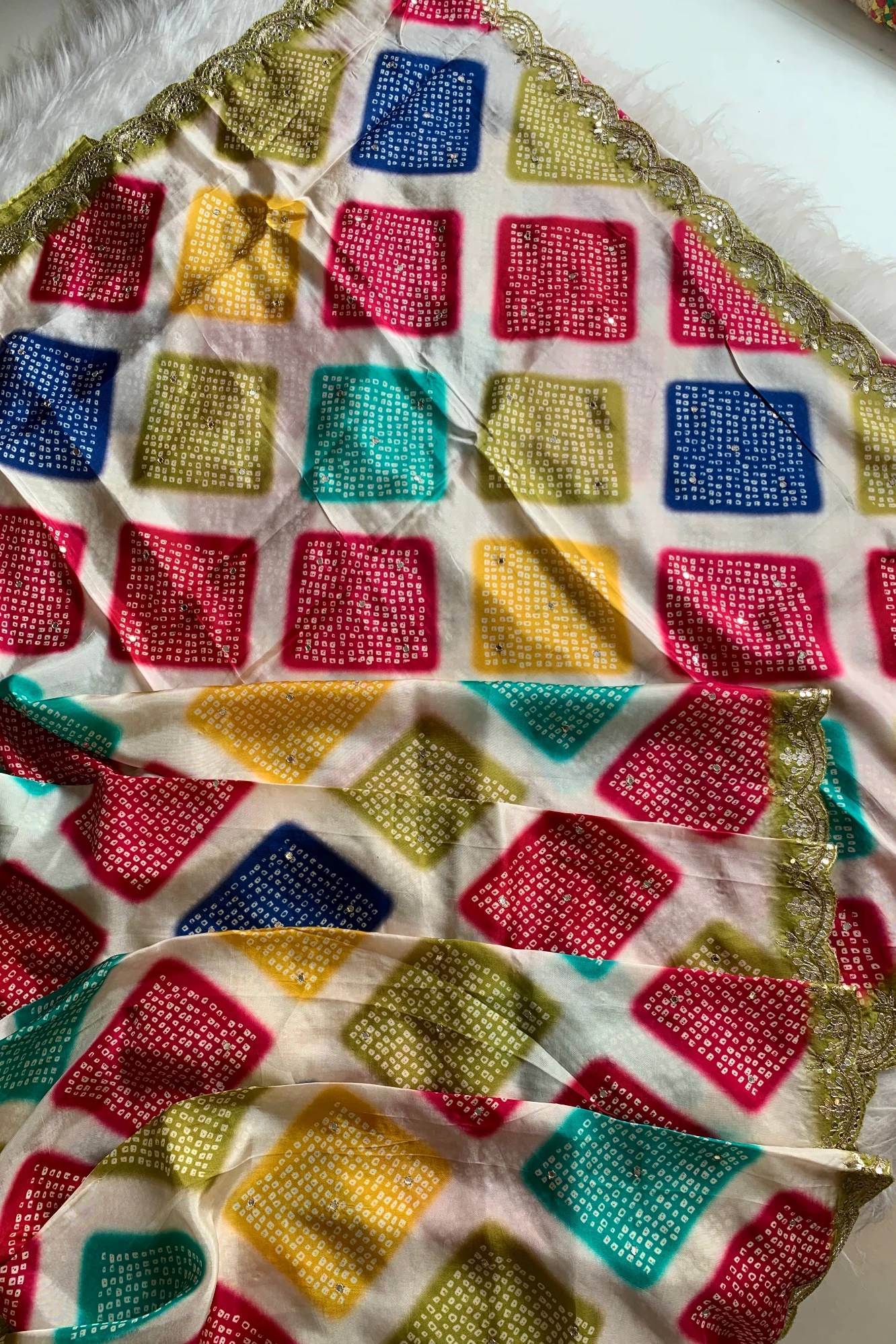 Multicolor Russian Silk Saree with Green Border 5755 04