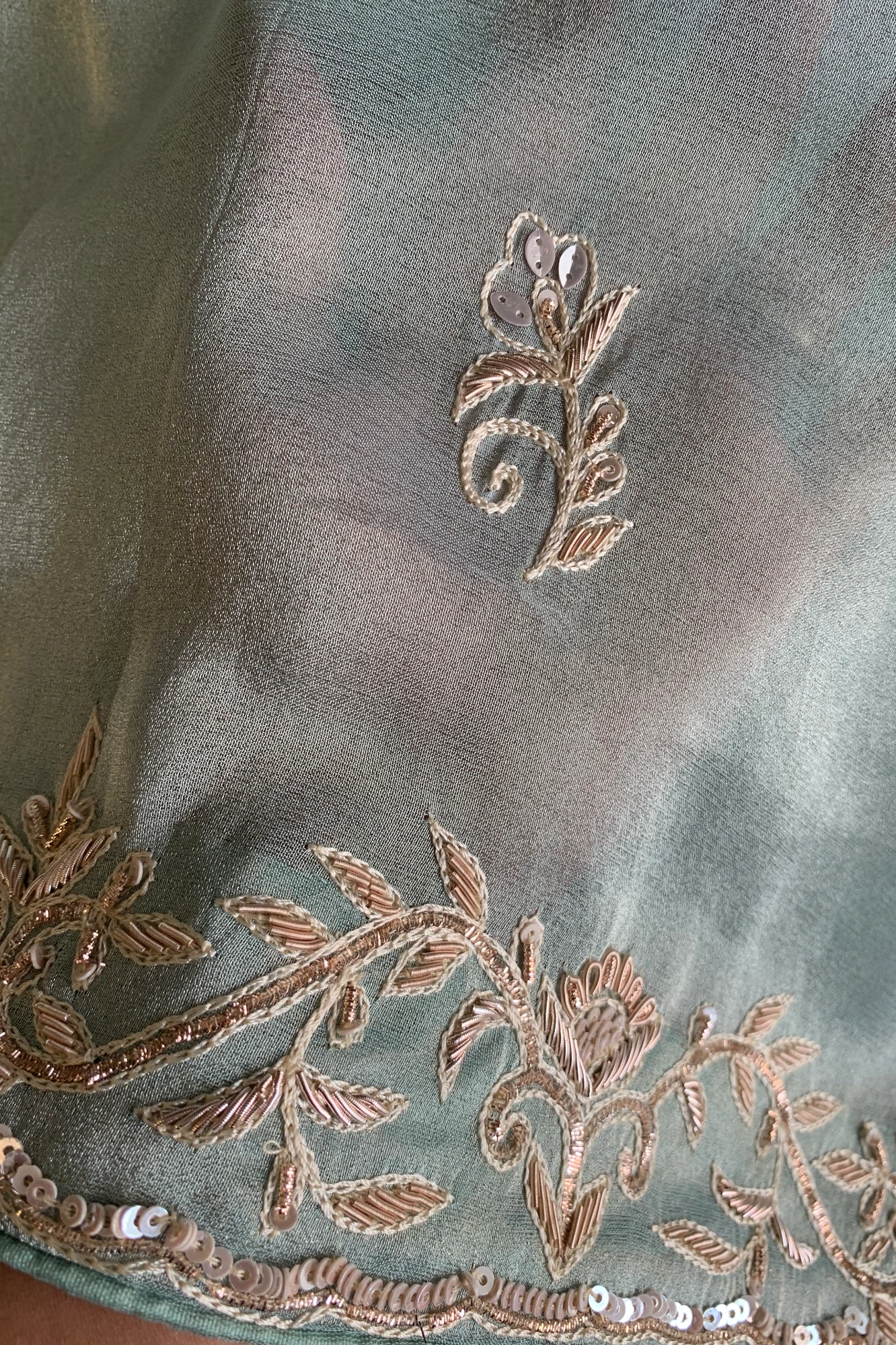 Sea Green Aari Embellished Tissue Saree 5792 02