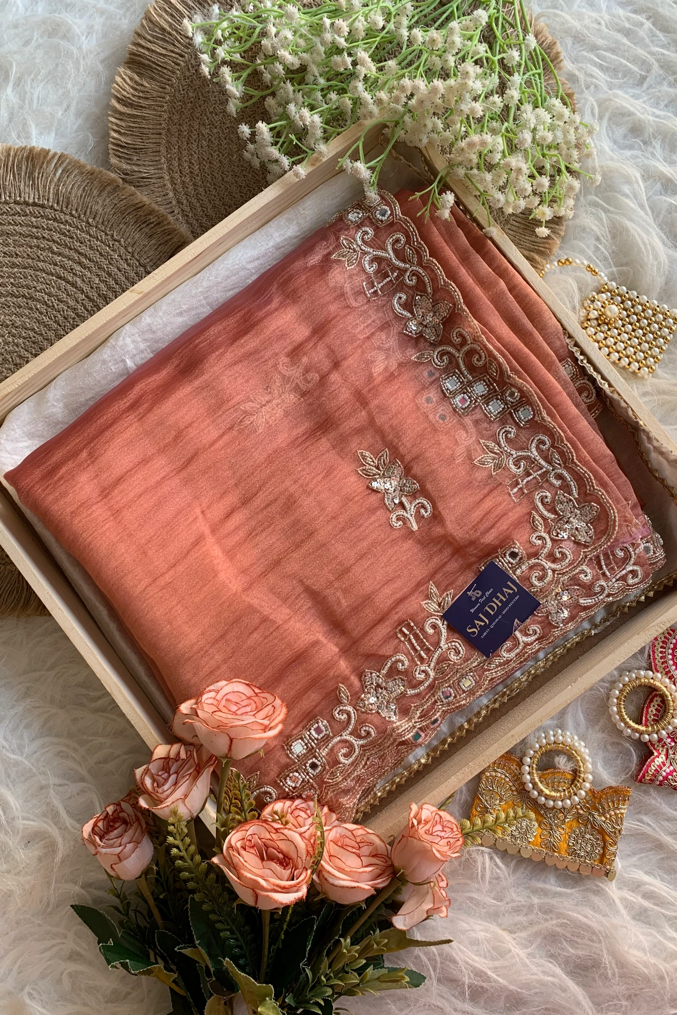 Orange Embellished Crush Organza Saree 5850 11