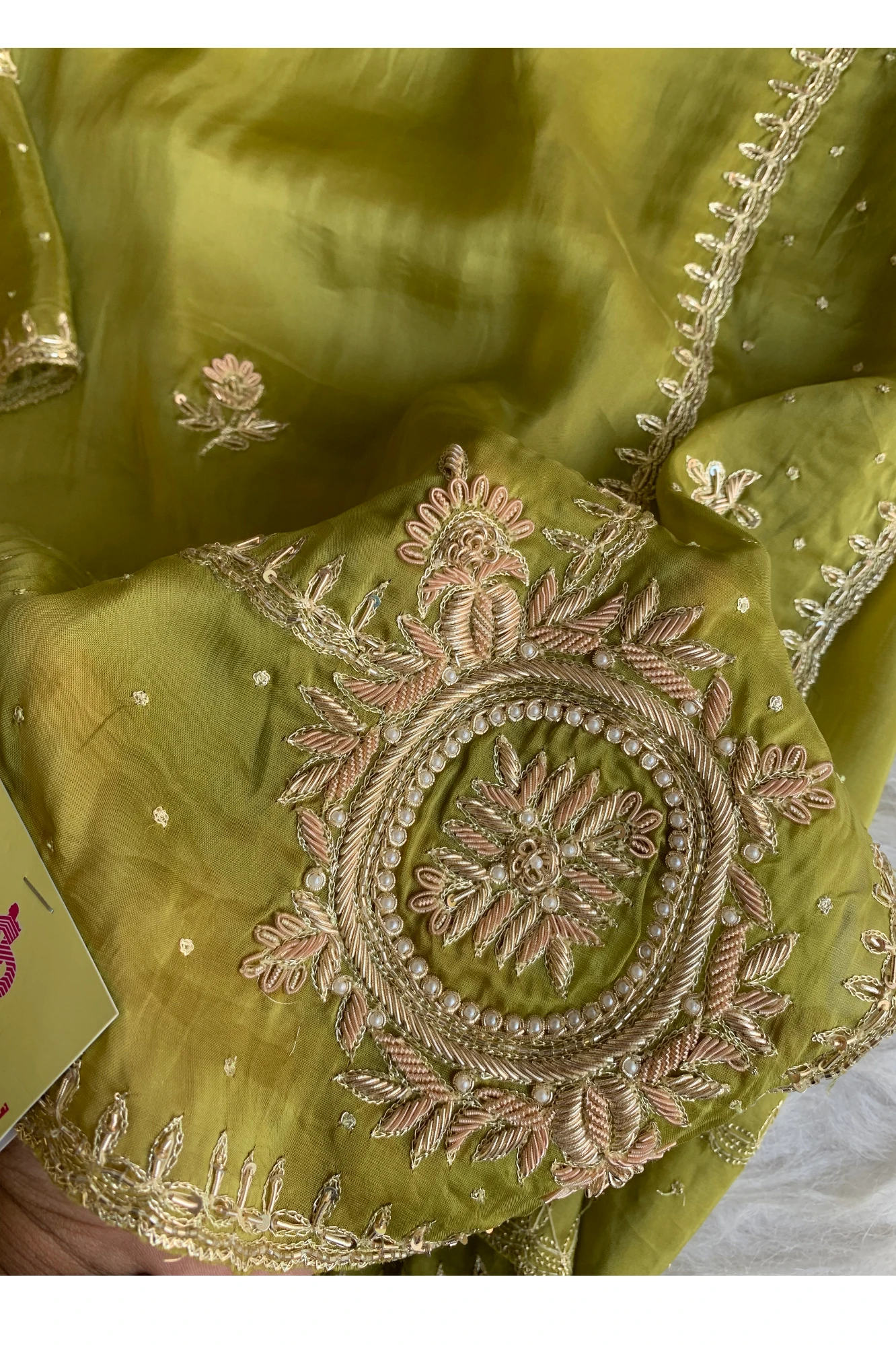 Olive Green Habutai Silk Saree 5764 18