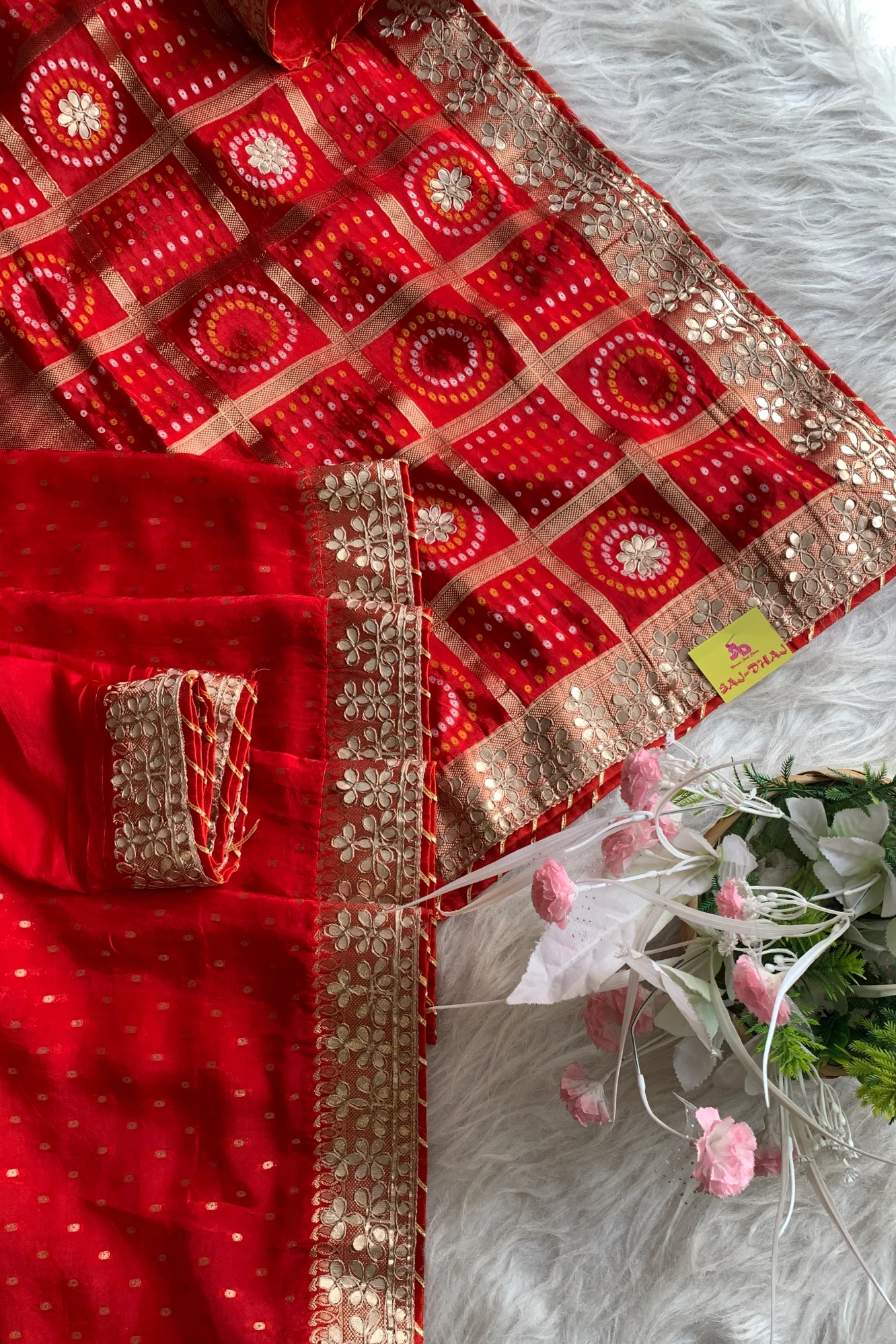 Red Bandhej Russian Silk Saree 5772 10