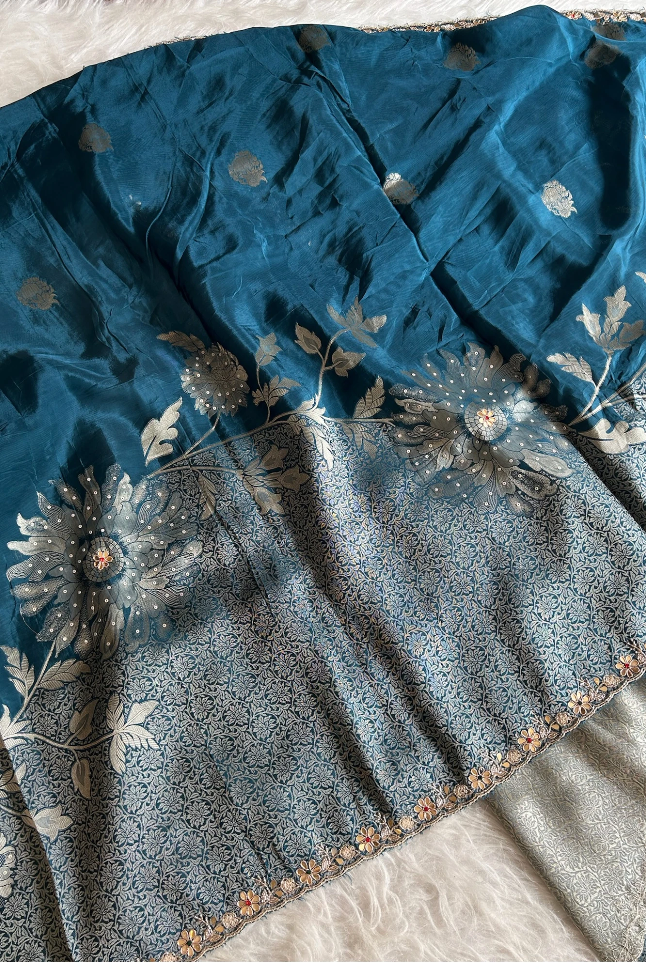 Peacock Blue Habutai Silk Saree