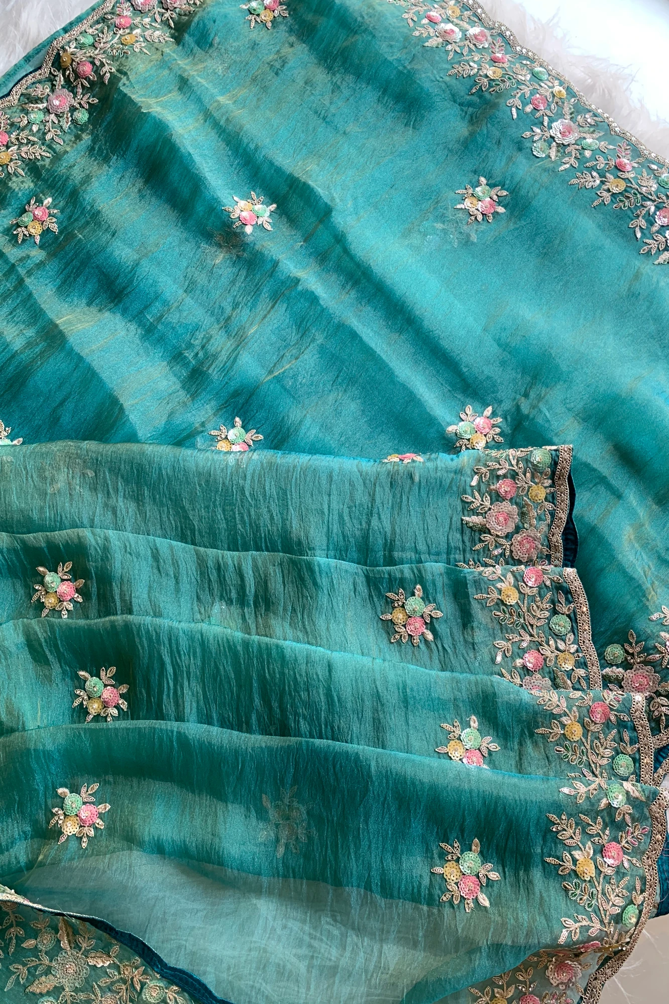 Blue Floral Tissue Organza Saree 5777 01