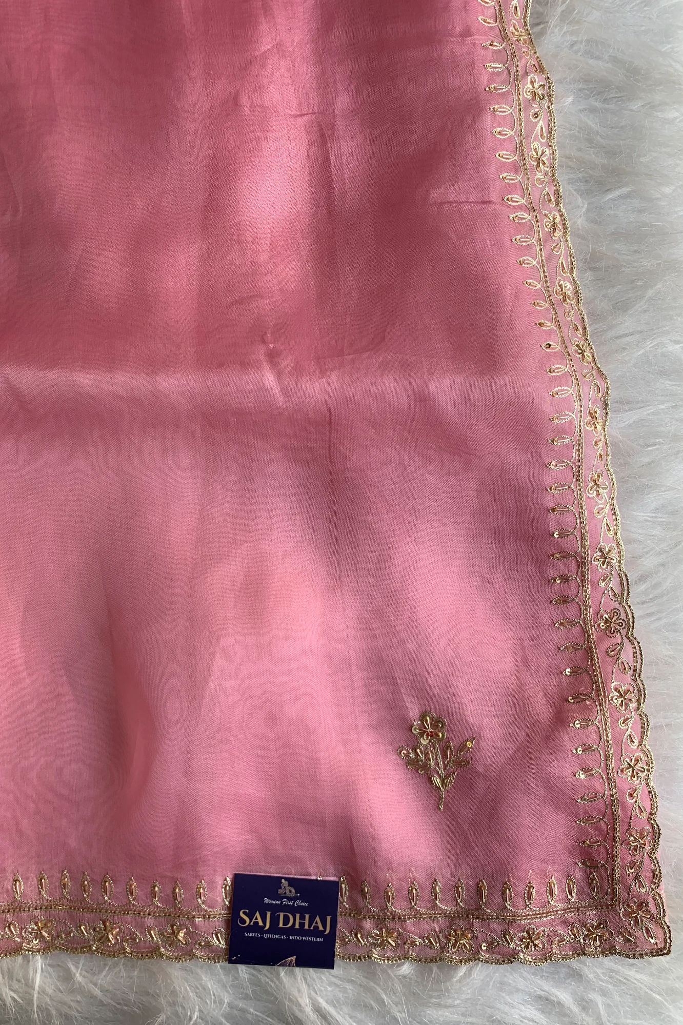 Baby Pink Embellished Pure Organza Saree 5843 01