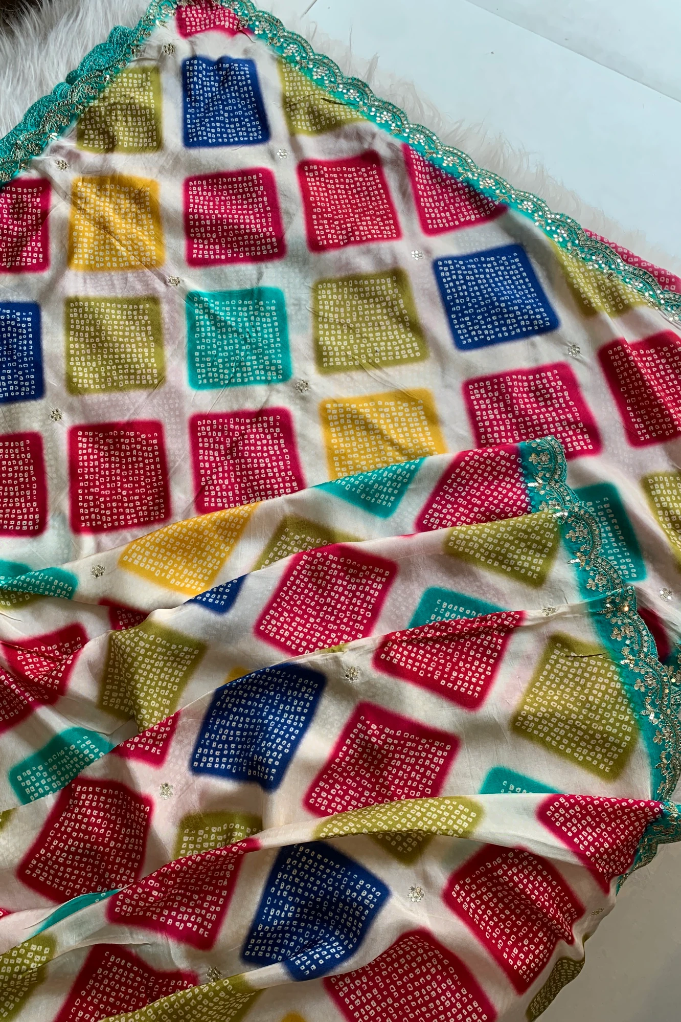 Multicolor Russian Silk Saree with Blue Border 5755 04