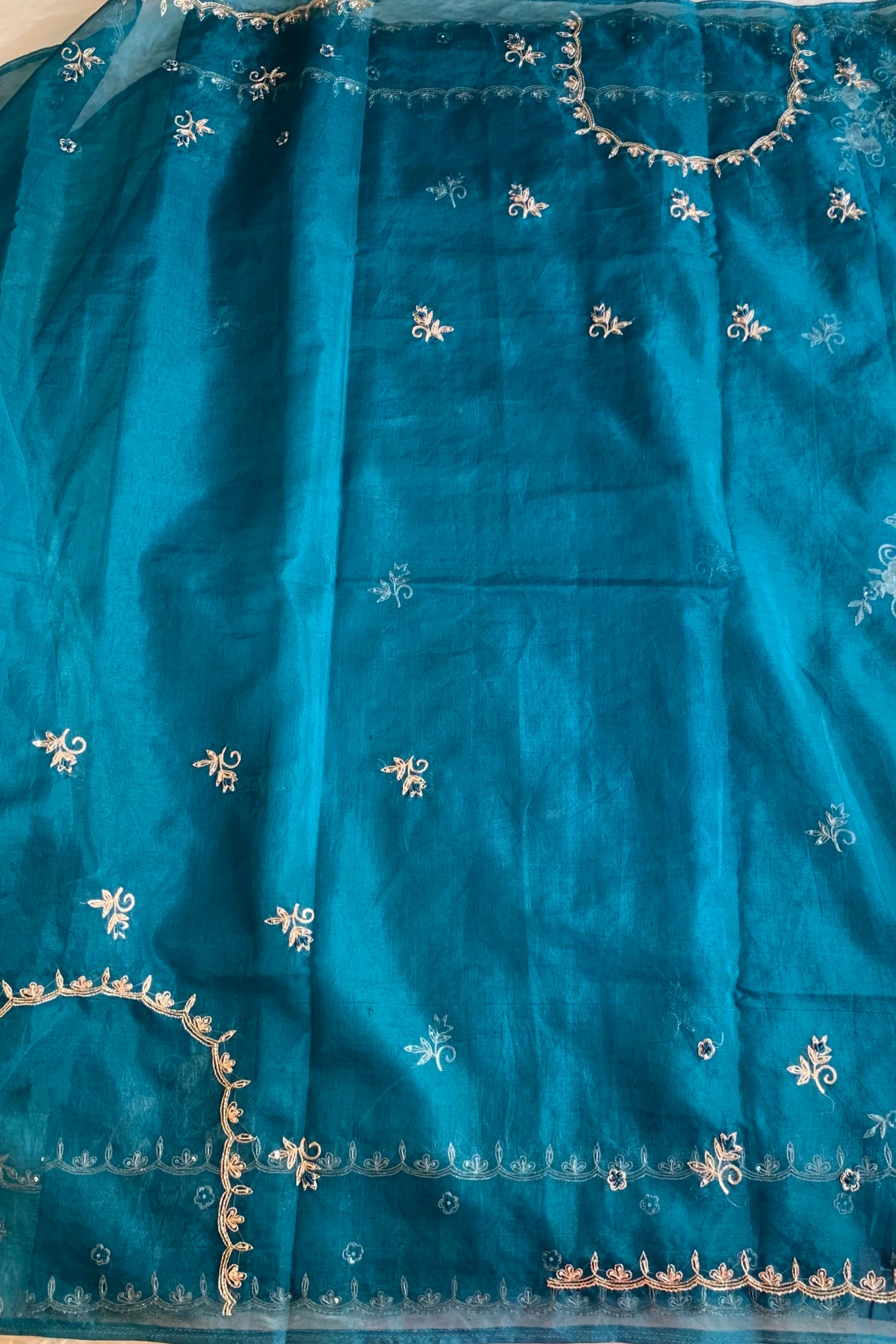 Peacock Blue Soft Organza Saree 5850 04