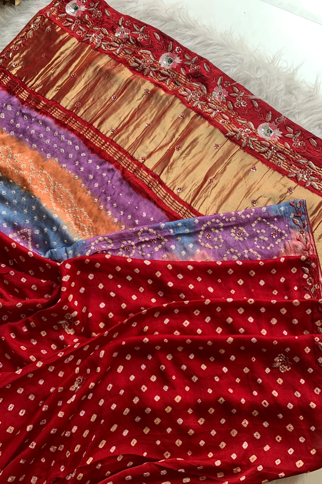 Maroon Bandhej Gajji Silk Saree with Multicolor Pallu 5313 02/01