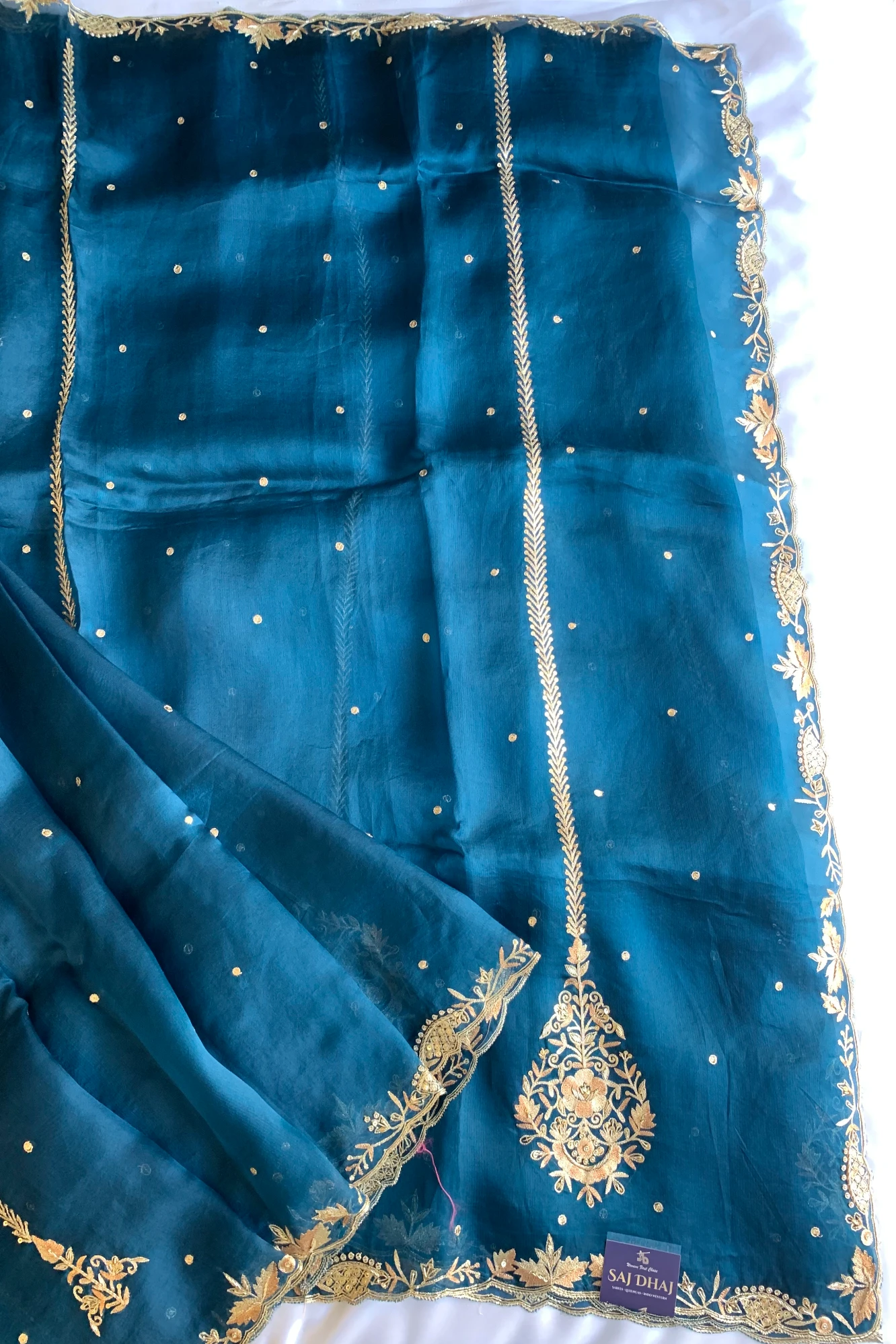 Peacock Blue Aari Pure Organza Saree 5850 10
