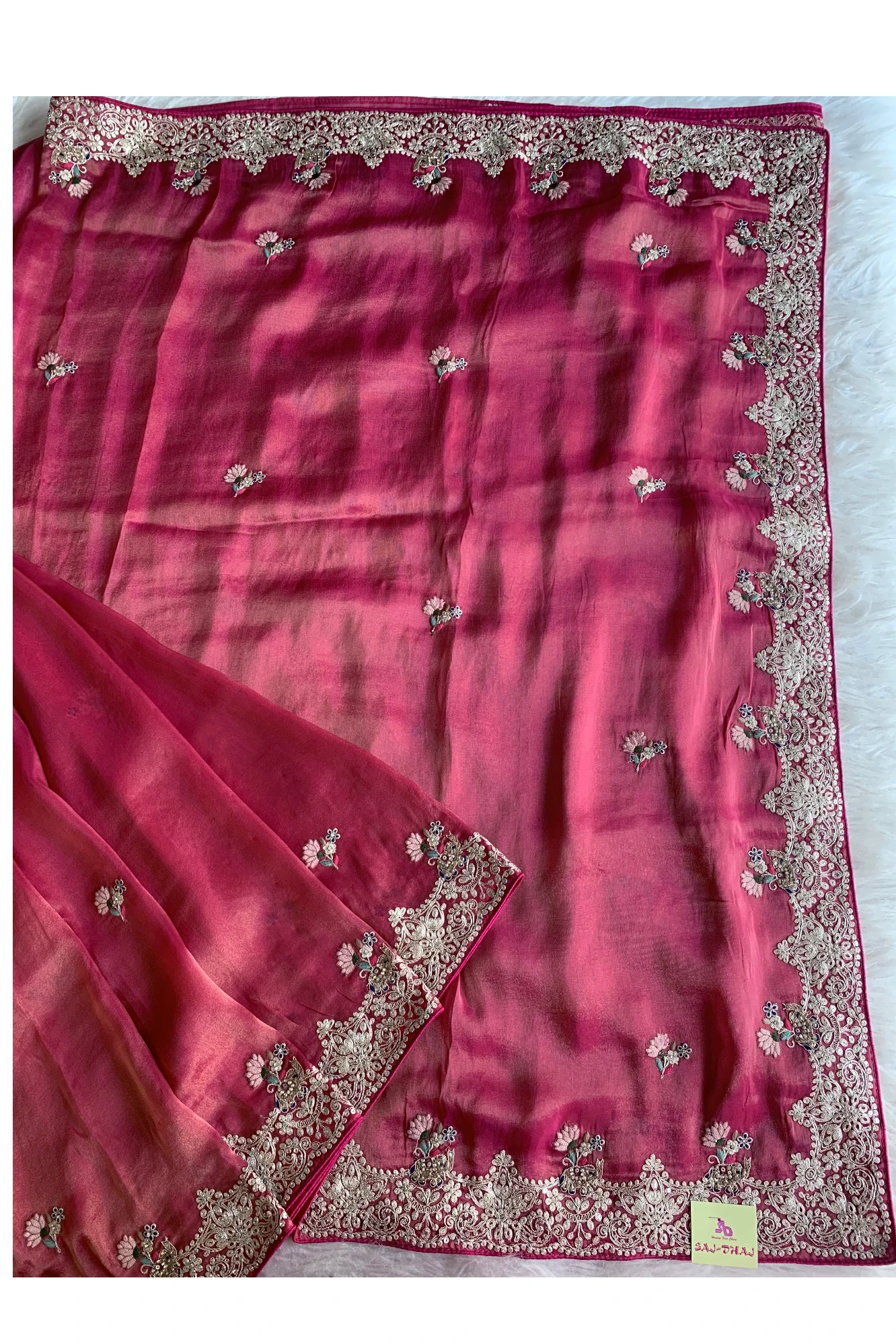 Red Pink Tissue Saree 5777 07