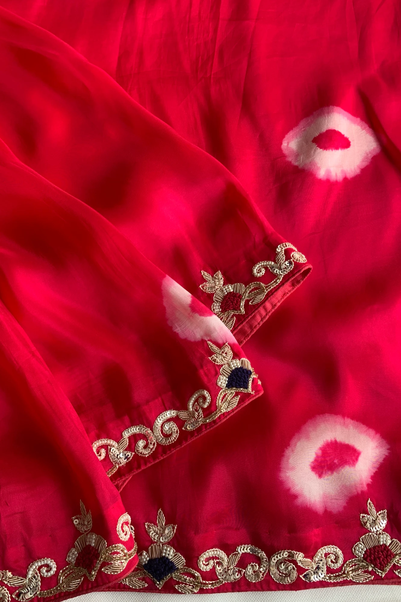 Rani Pink Habutai Silk Saree with Tie&Dye Design 5650 09