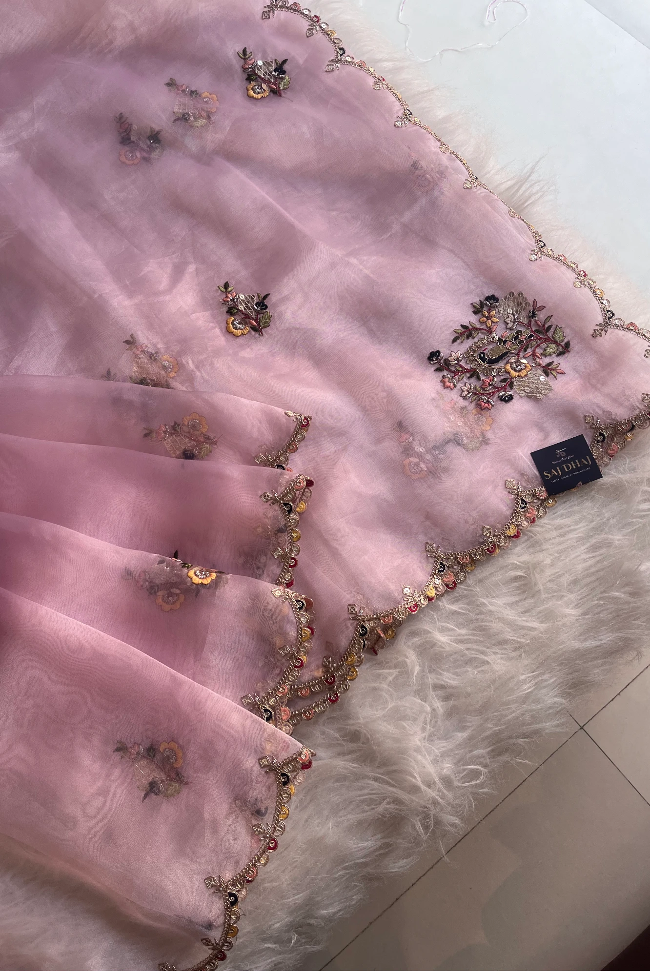 Baby Pink Reyana Organza Saree 5822 02