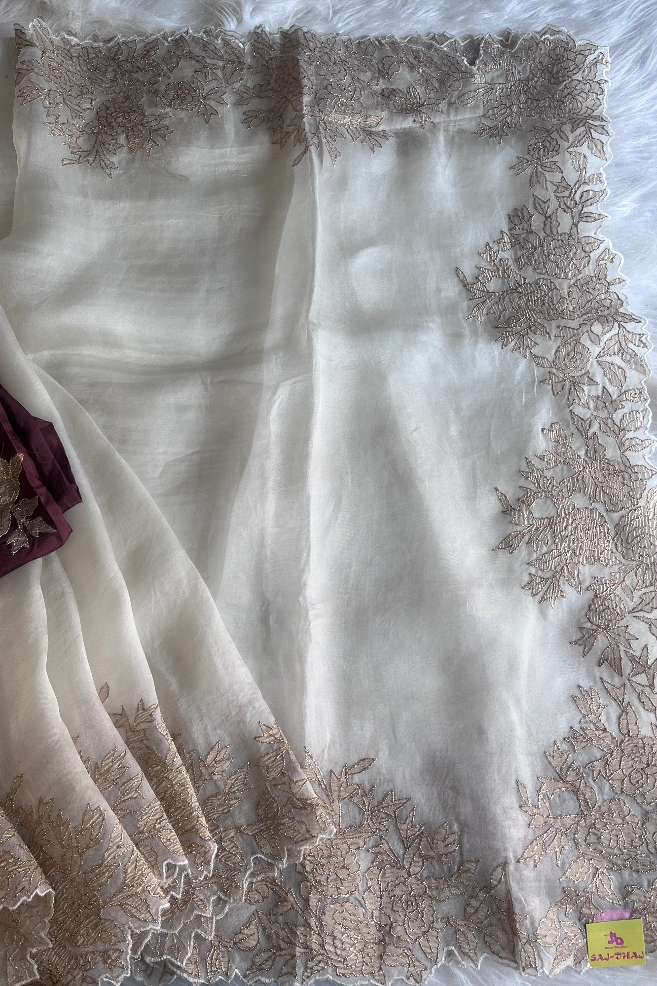 Off White Kora Organza Saree 5766 03
