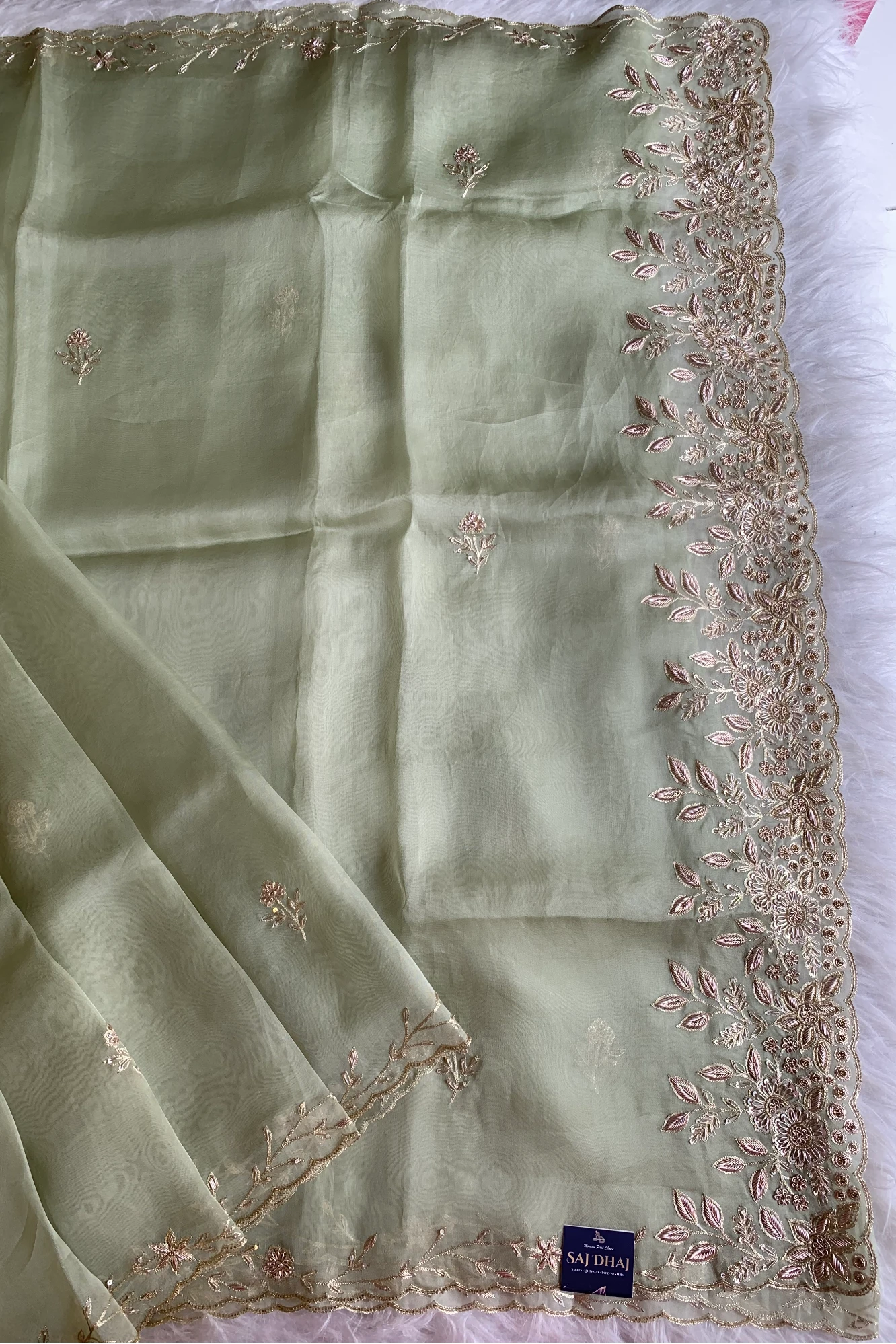 Pista Green Embellished Organza Saree 5843 02