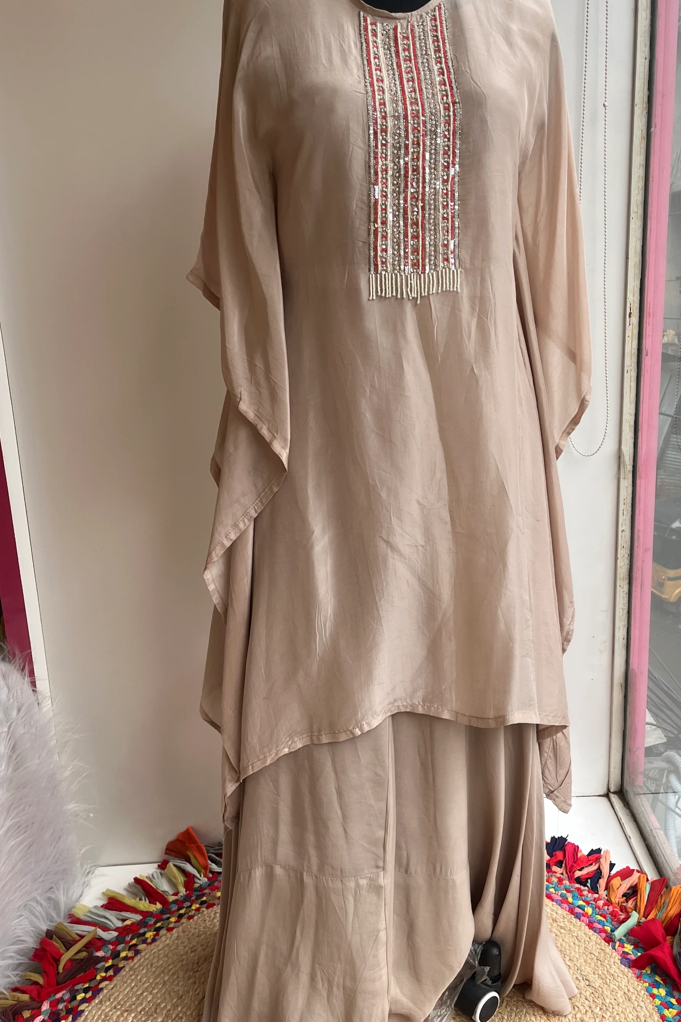Light Brown Habutai Silk Kaftan Set with Zardosi & Pearl Detailing 5147 11 (42)