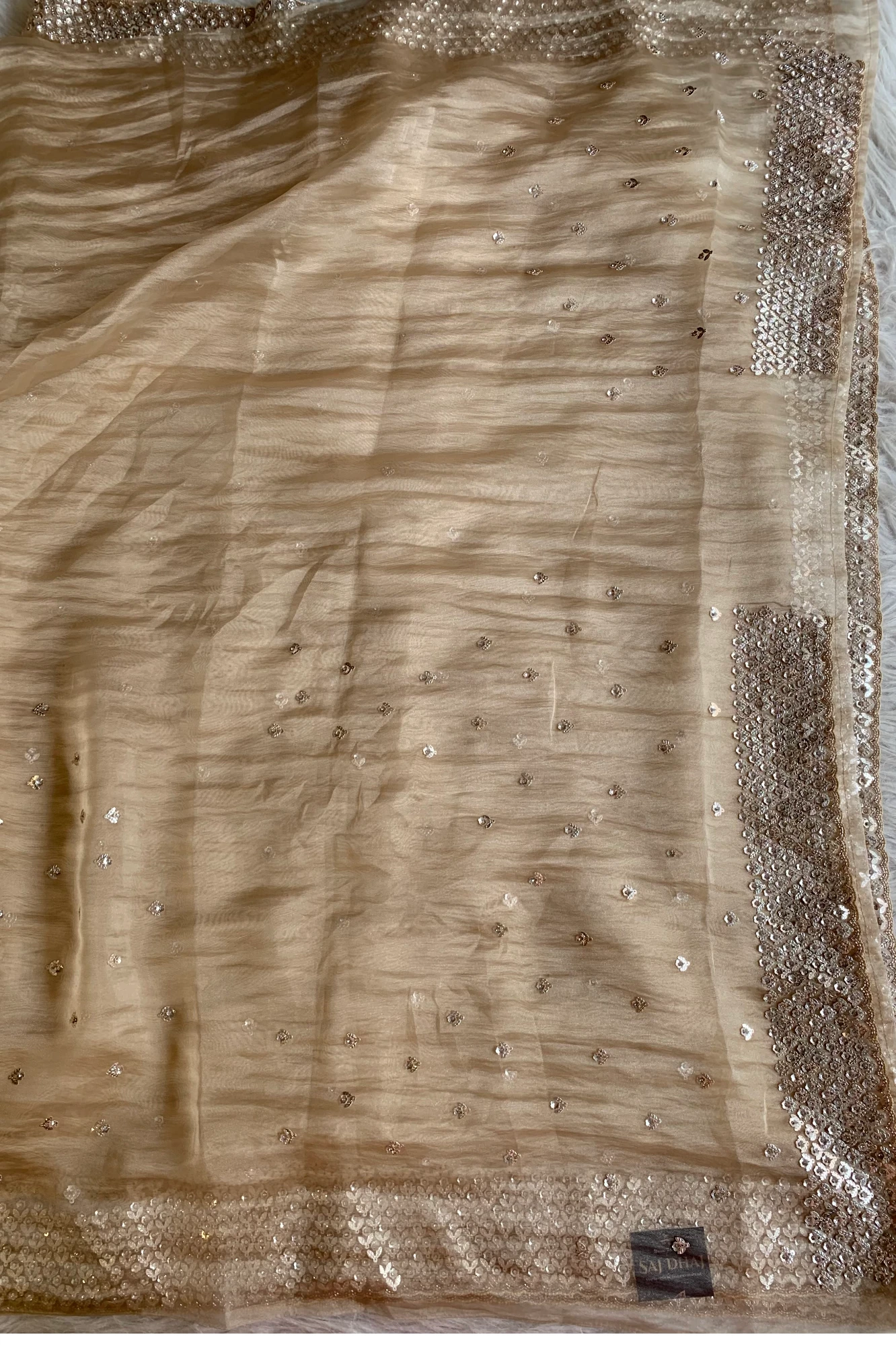 Champagne Gold Embellished Butter Organza Saree 5847 01