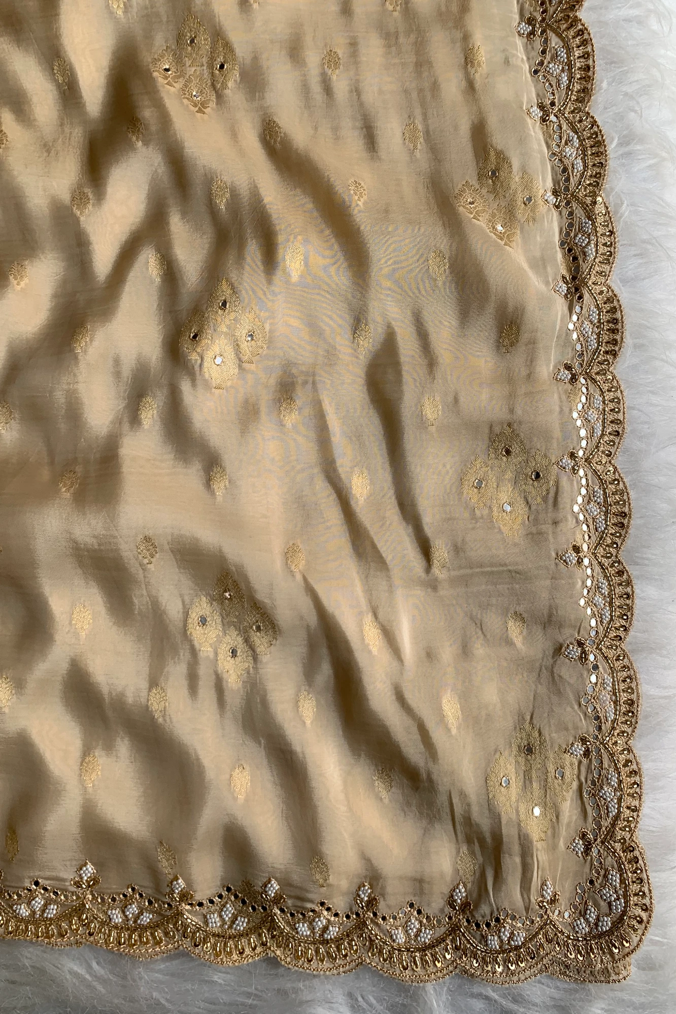 Ivory Banarasi Woven Habutai Silk Saree 5176 02