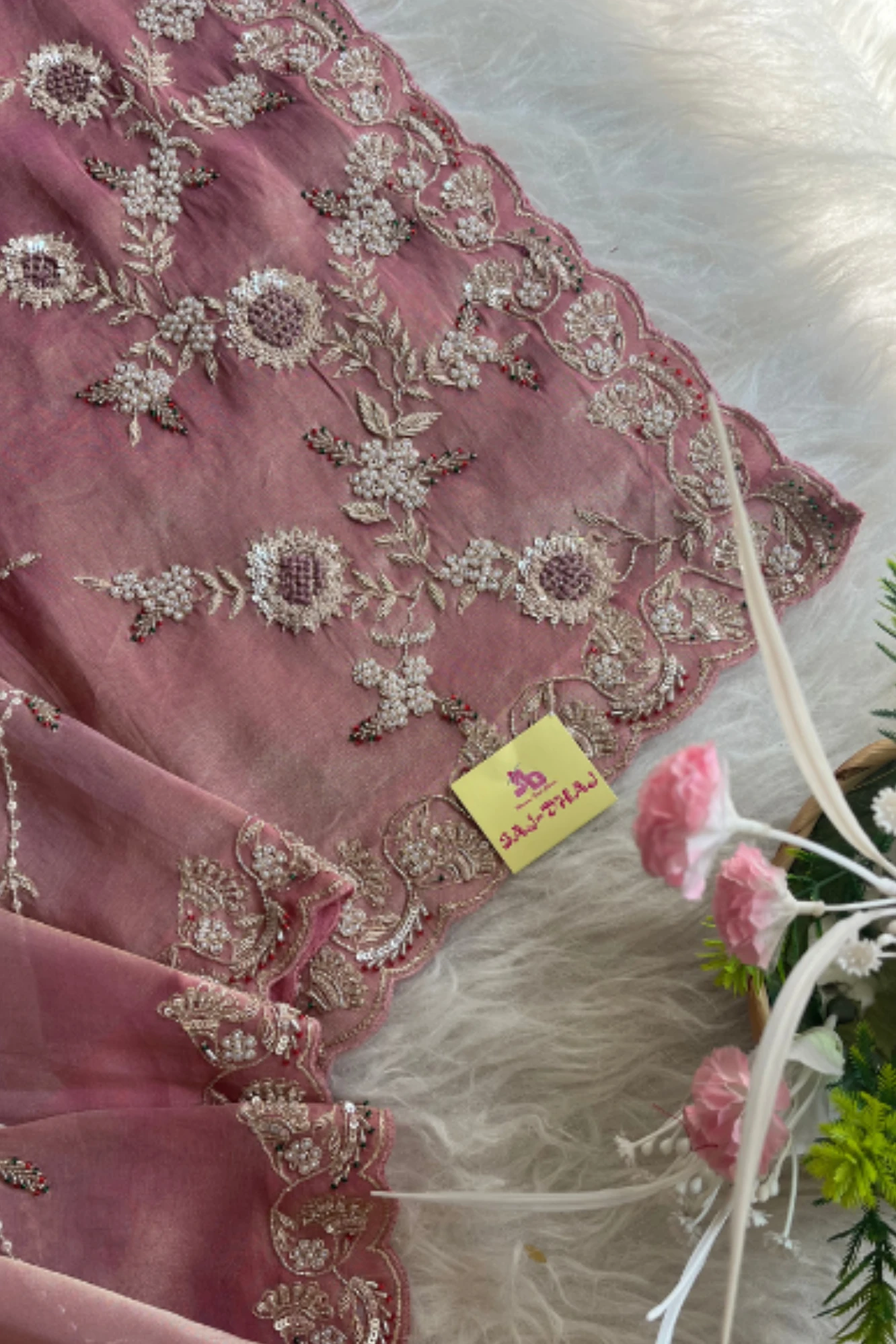 Onion Pink Zardosi Jaal Saree 5640 02