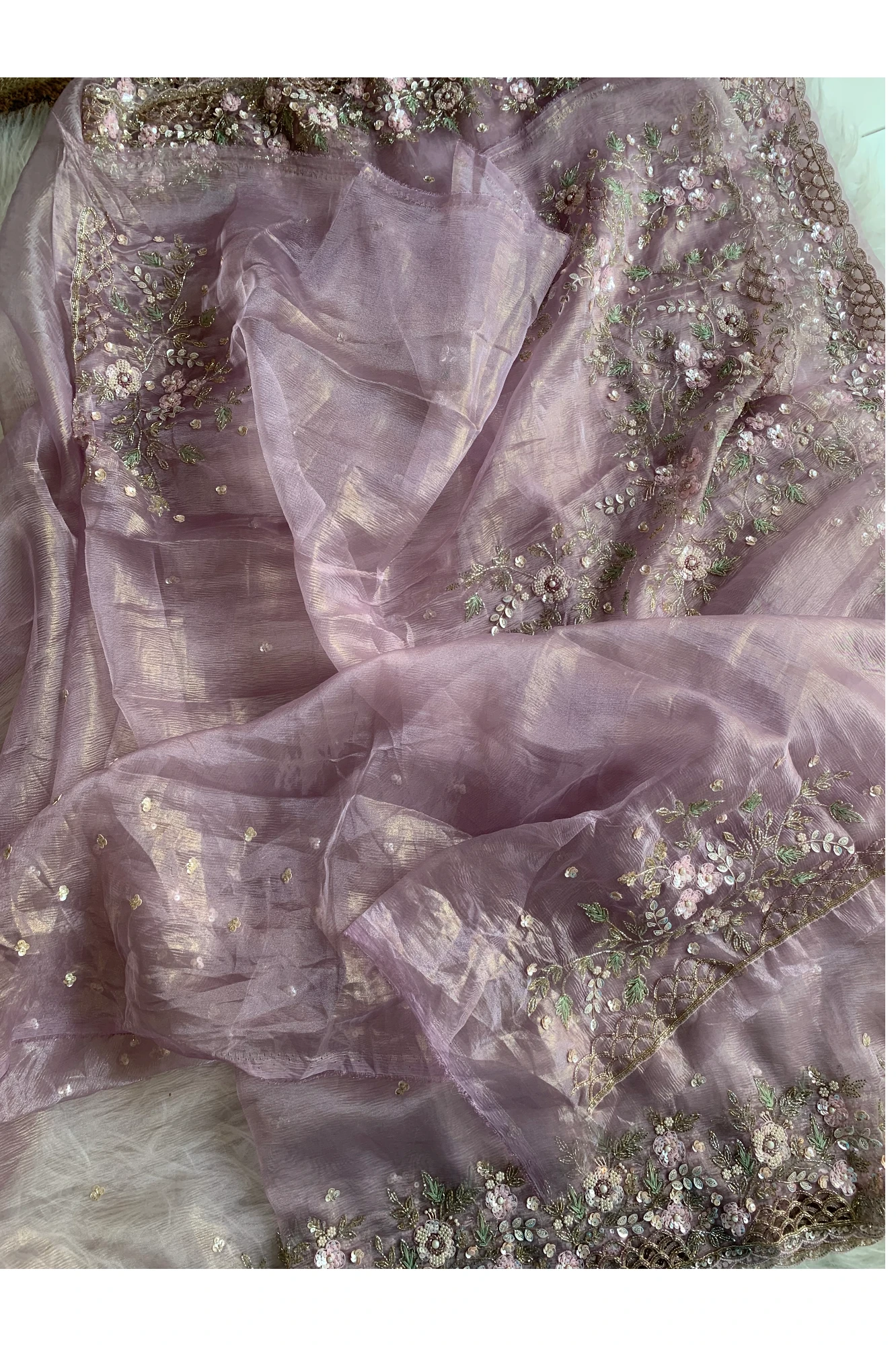 Light Lavender Crush Organza Saree 5759 06