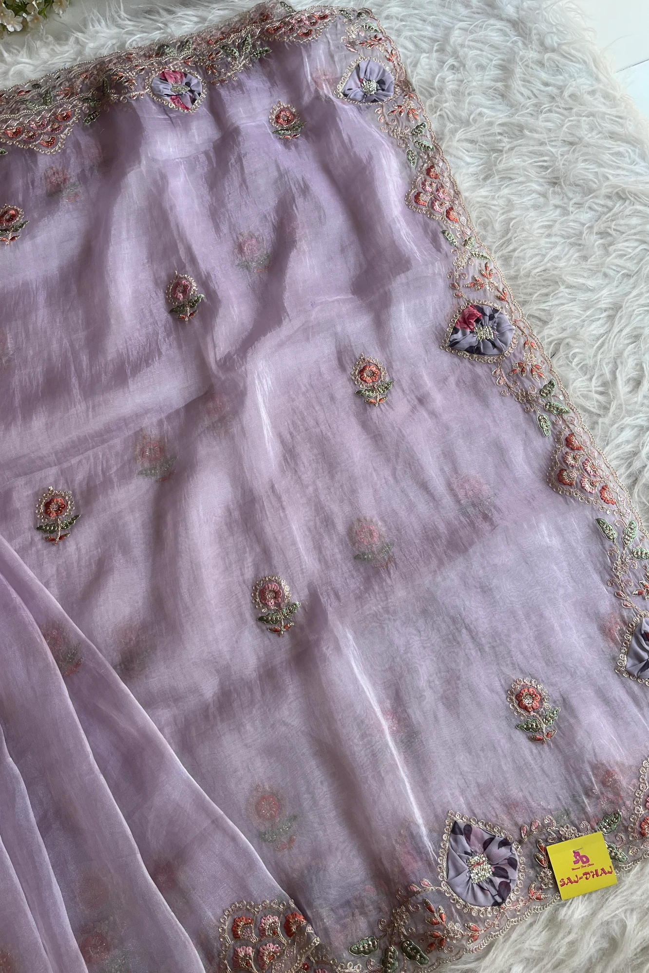 Lavender Tissue Organza Saree with Dori & Appliqué Work 5727 09