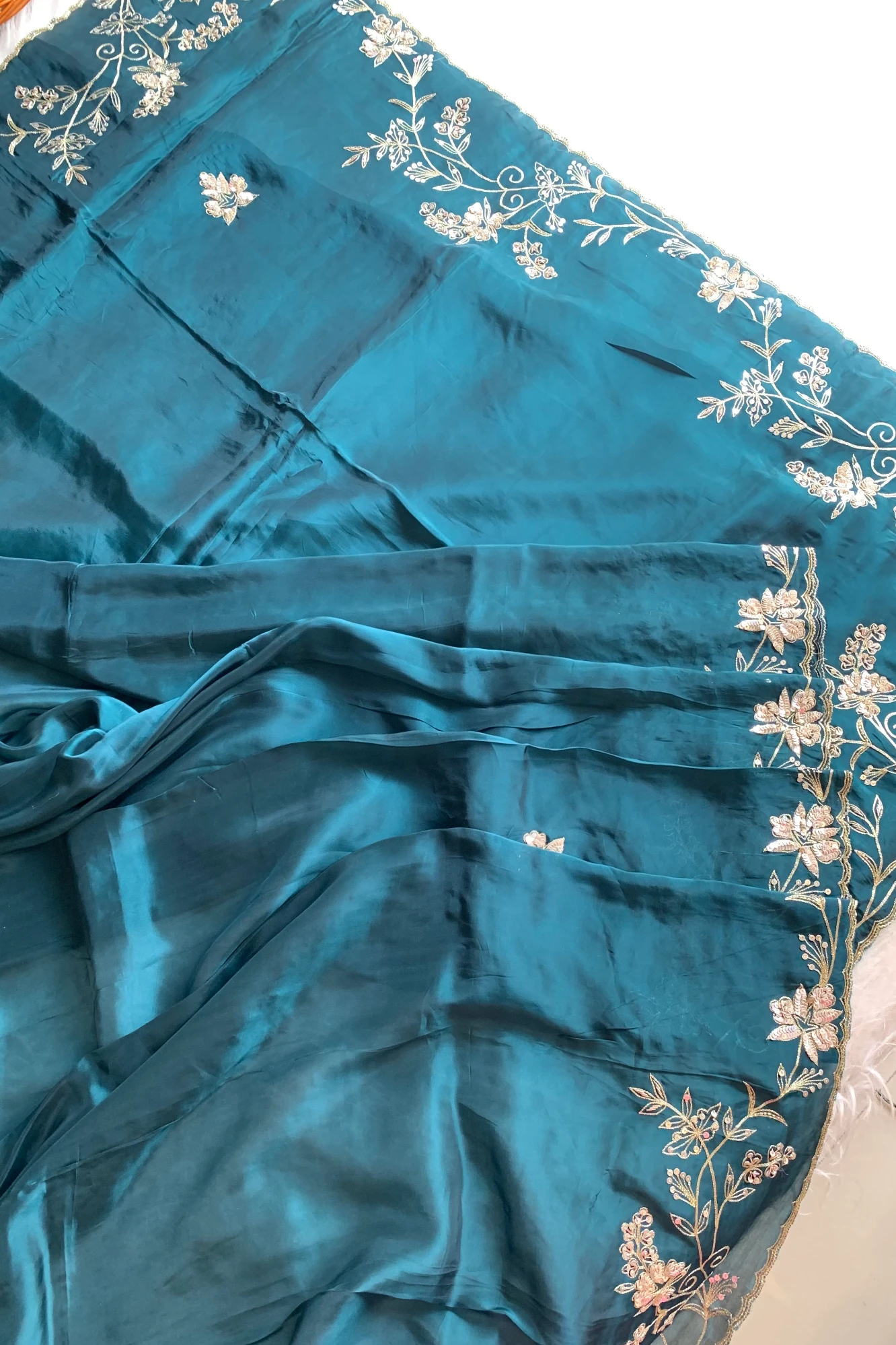 Peacock Blue Habutai Silk Saree 5765 01
