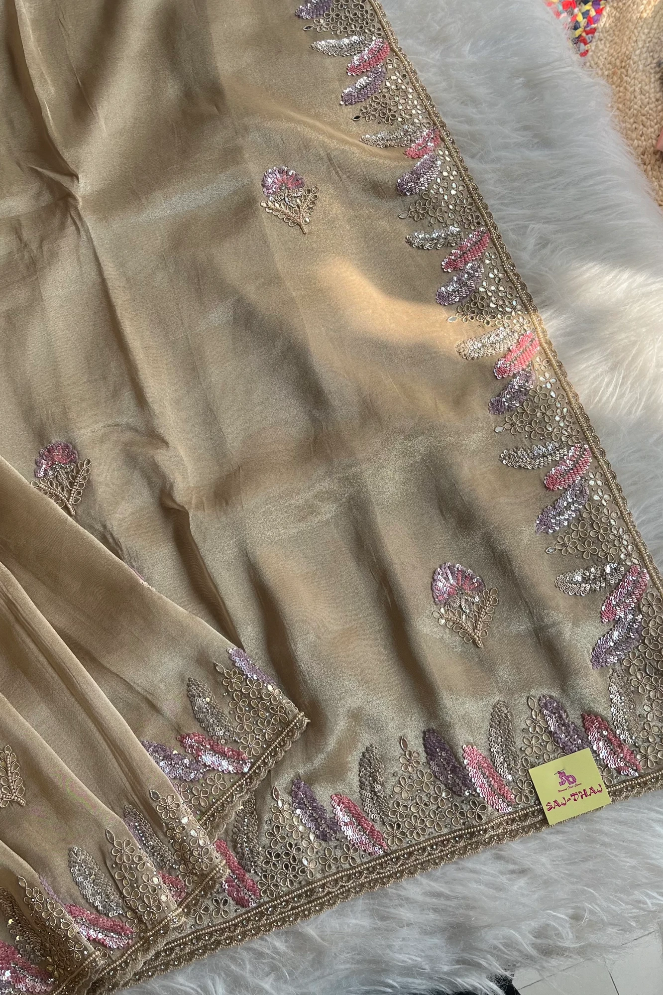 Beige Designer Tissue Saree 5518 11/5656 15