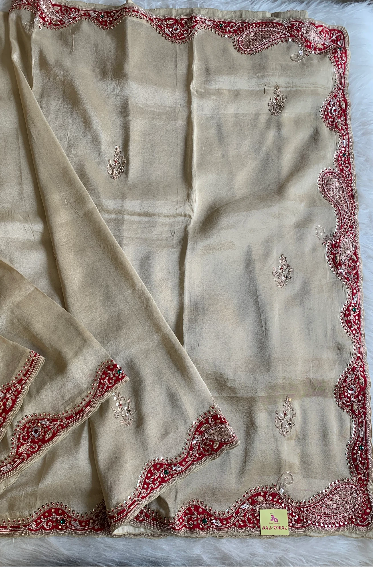 Beige Tissue Organza Saree 5657 12