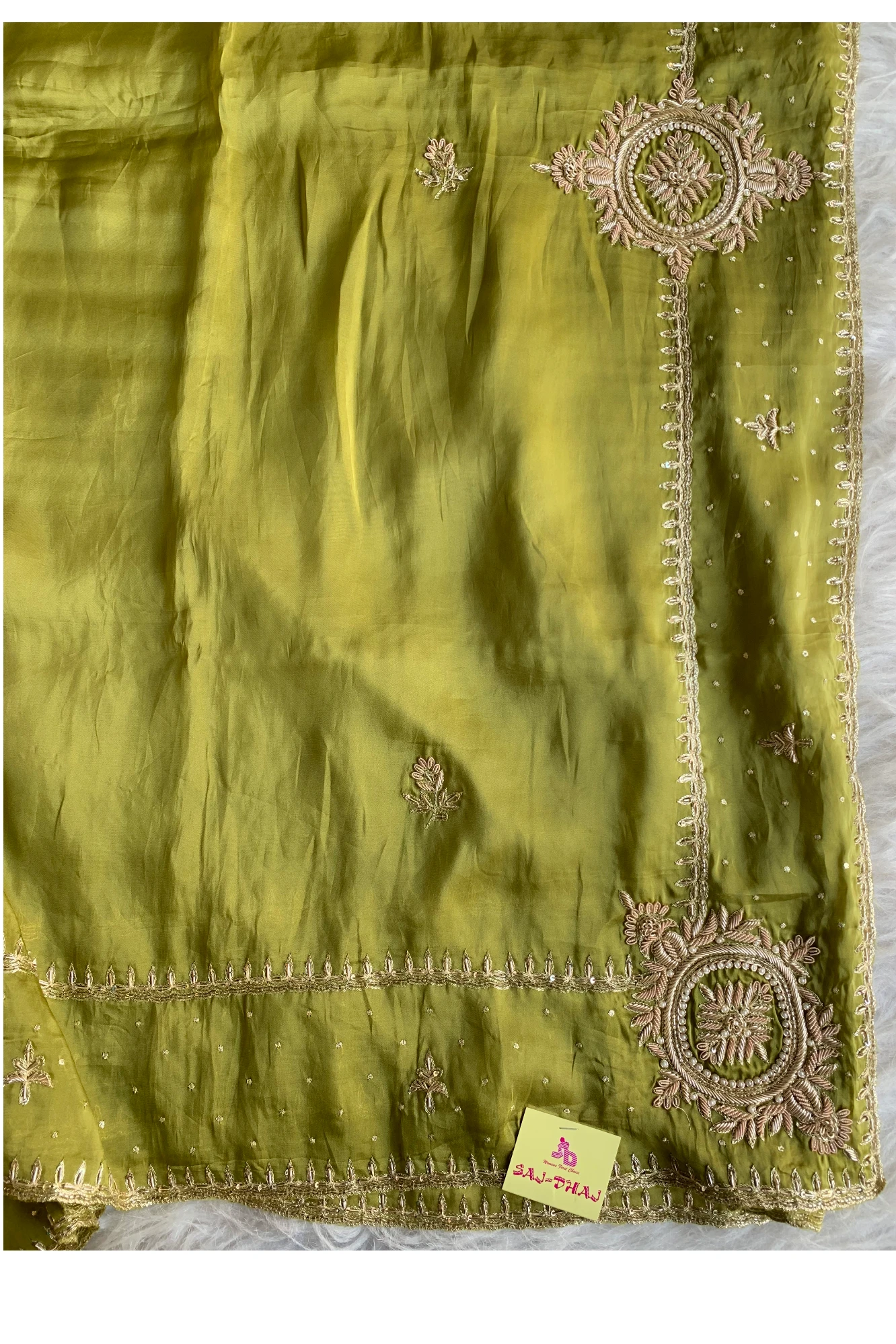 Olive Green Habutai Silk Saree 5764 18