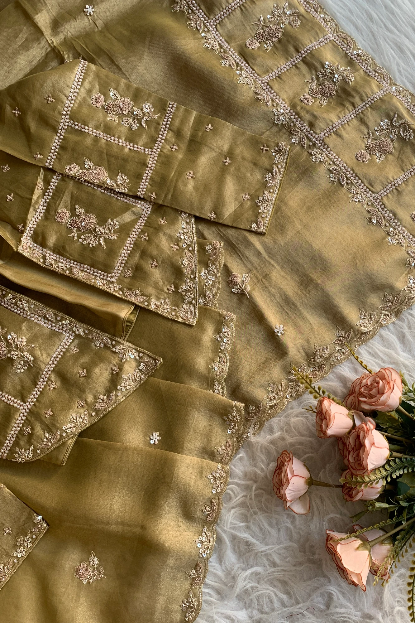 Olive Green Embellished Tissue Saree 5764 17