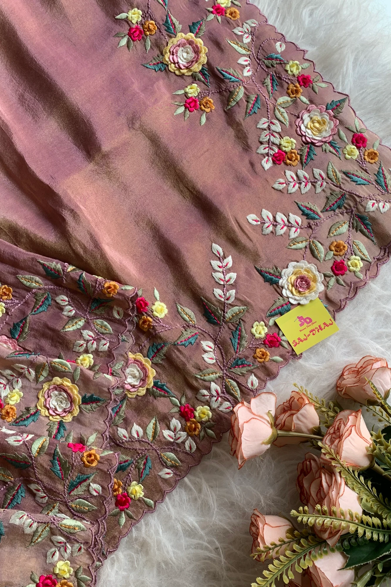 Shaded Floral Thread Embroidered Tissue Saree 5755 13