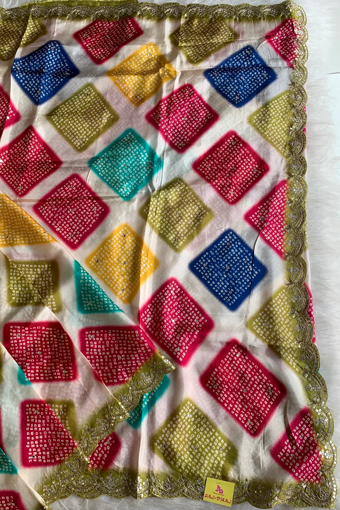 Multicolor Russian Silk Saree with Green Border 5755 04