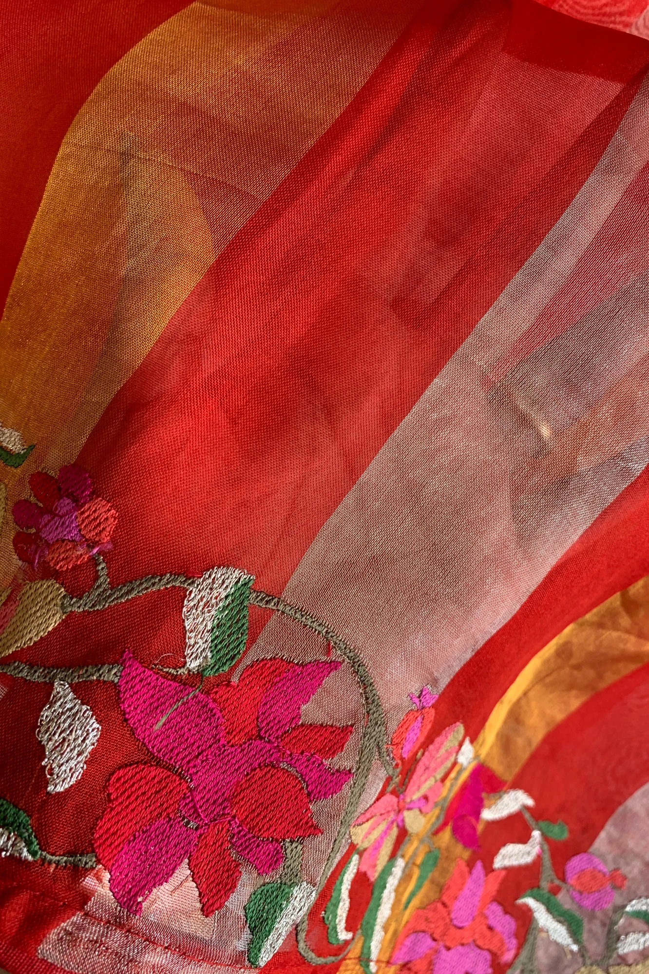 Red Pure Organza Saree with Resham Border 5844 14