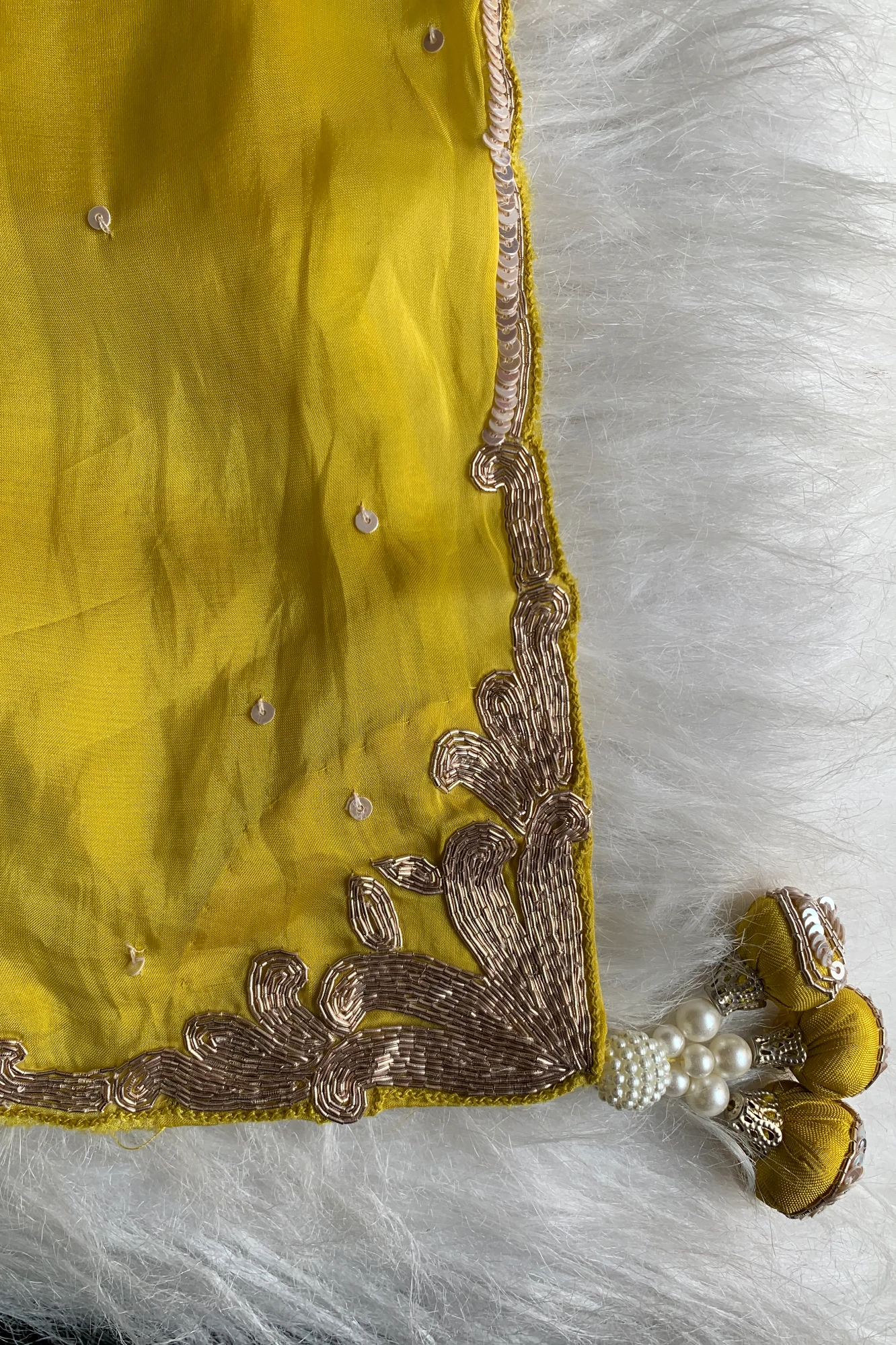 Yellow Embellished Habutai Silk Saree 5650 03