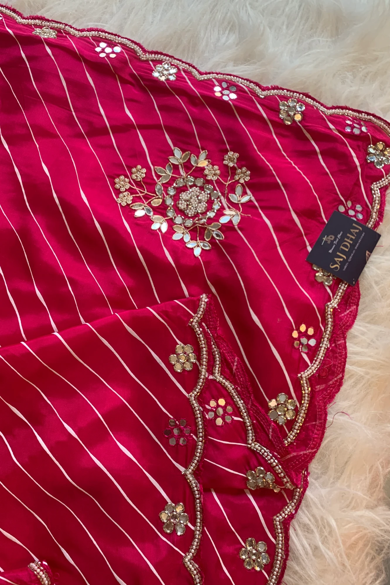 Rani Pink Leheriya Russian Silk Saree with Gota Patti 5846 05