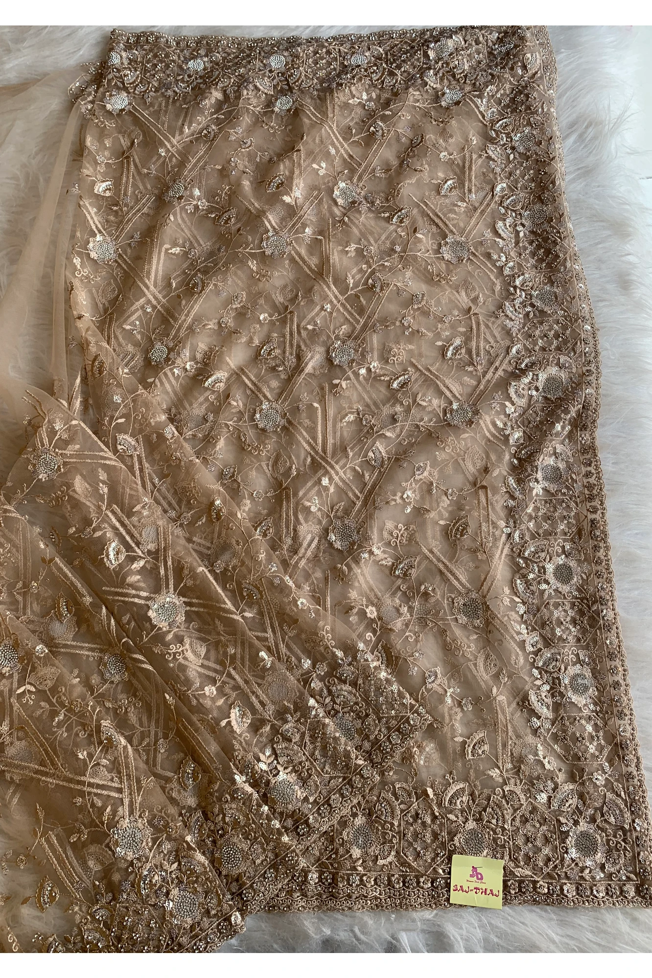 Beige Net Saree 5292 16