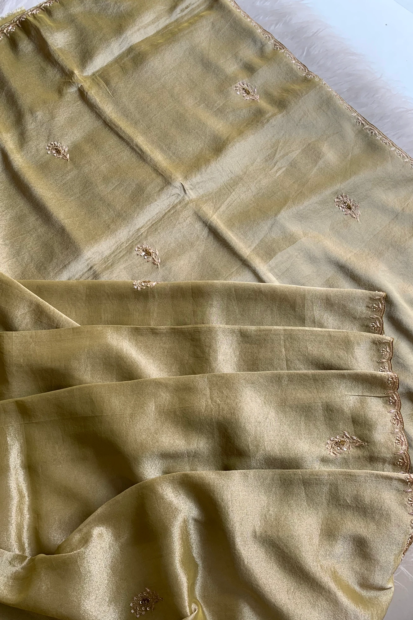 Cream Tissue Organza Saree 5640 05