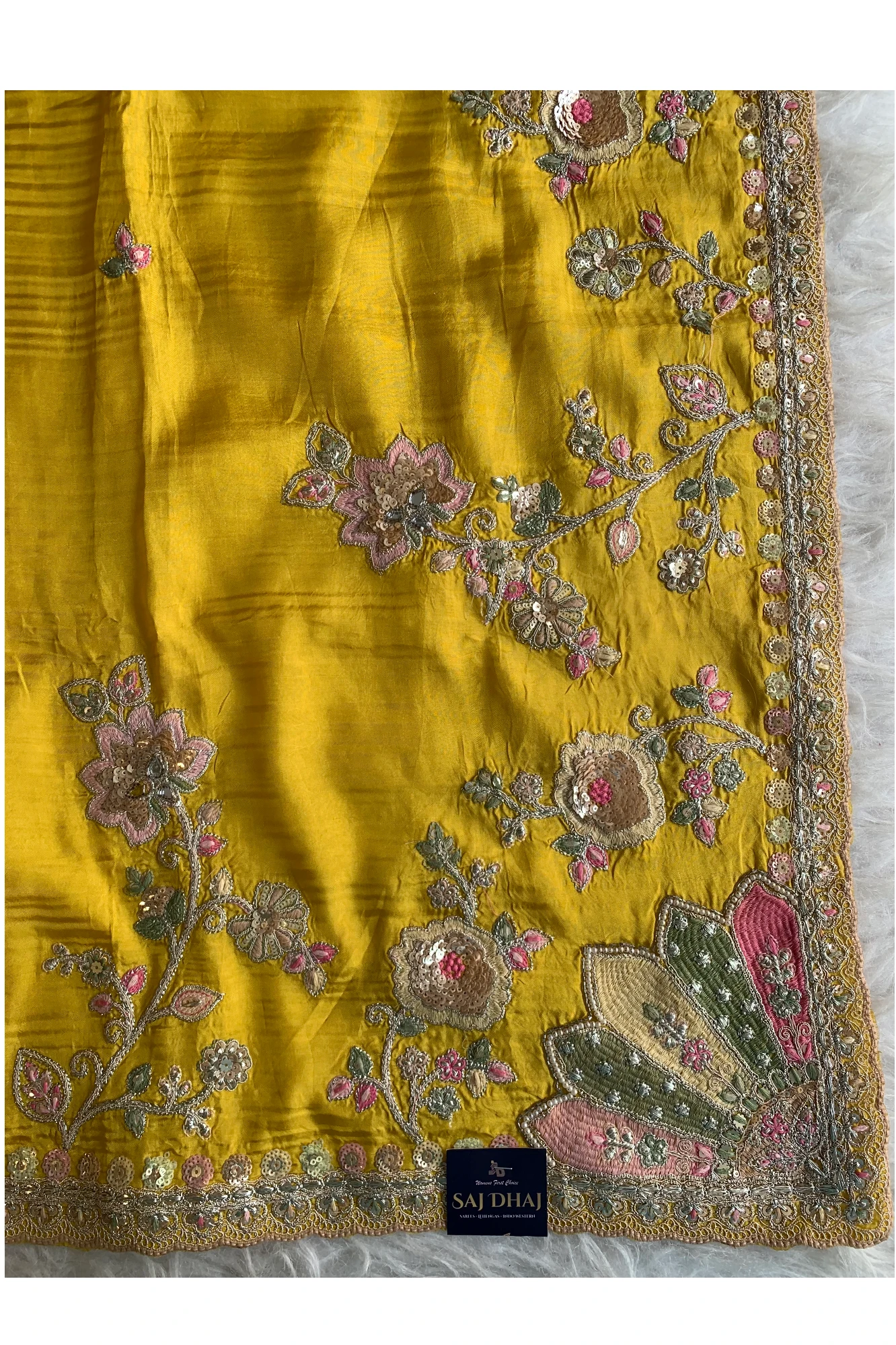 Yellow Saree with Multicolour Embroidery 5786 01