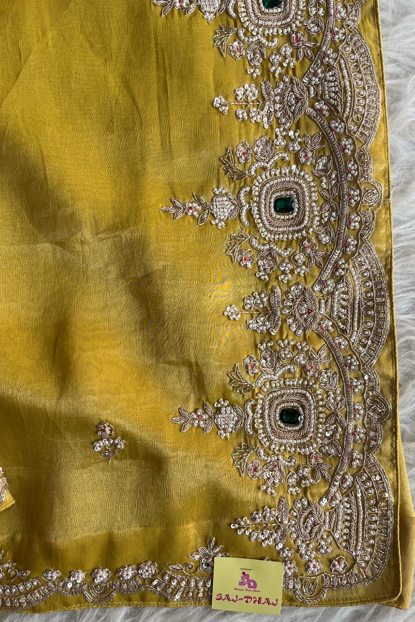 Mustard Tissue Organza Saree with Heavy Pallu 5650 14