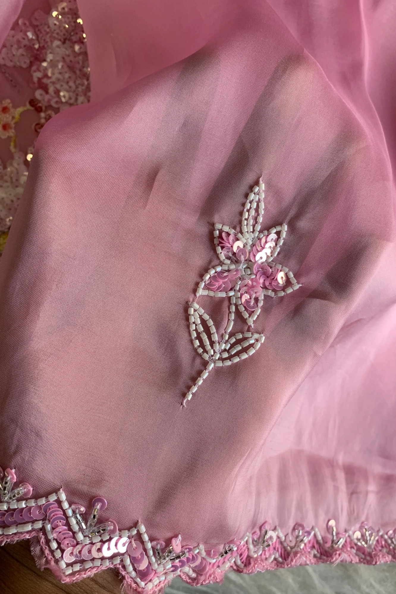 Baby Pink Floral Sequin Organza Saree 5651 24