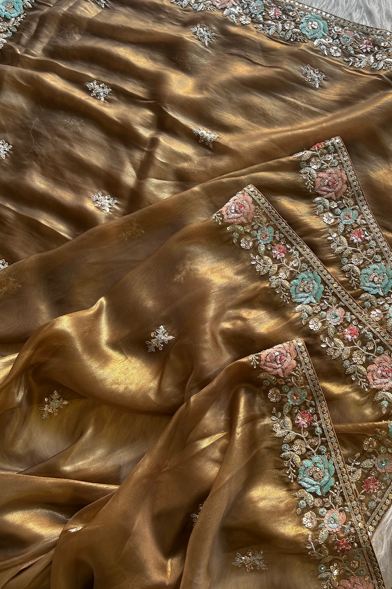 Golden Tissue Organza Saree 5777 08