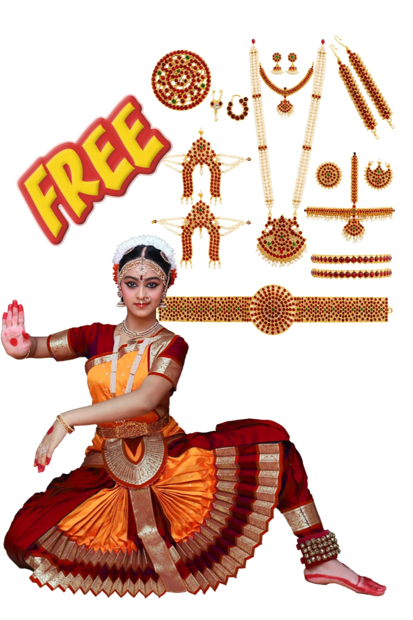 Bharatanatyam Costume Fully Stitched | Maroon and Orange Brocade (28)