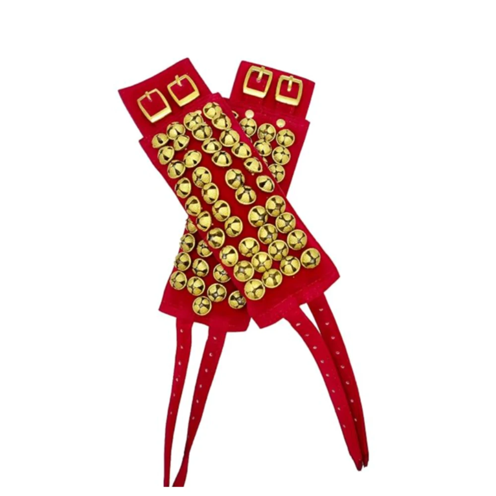 Pure Brass 3 Line Ghungroo Ankle Bells Velvet Pad With Jute Bag for Classical Kathak Dance with Adjustable Strap - Maroon